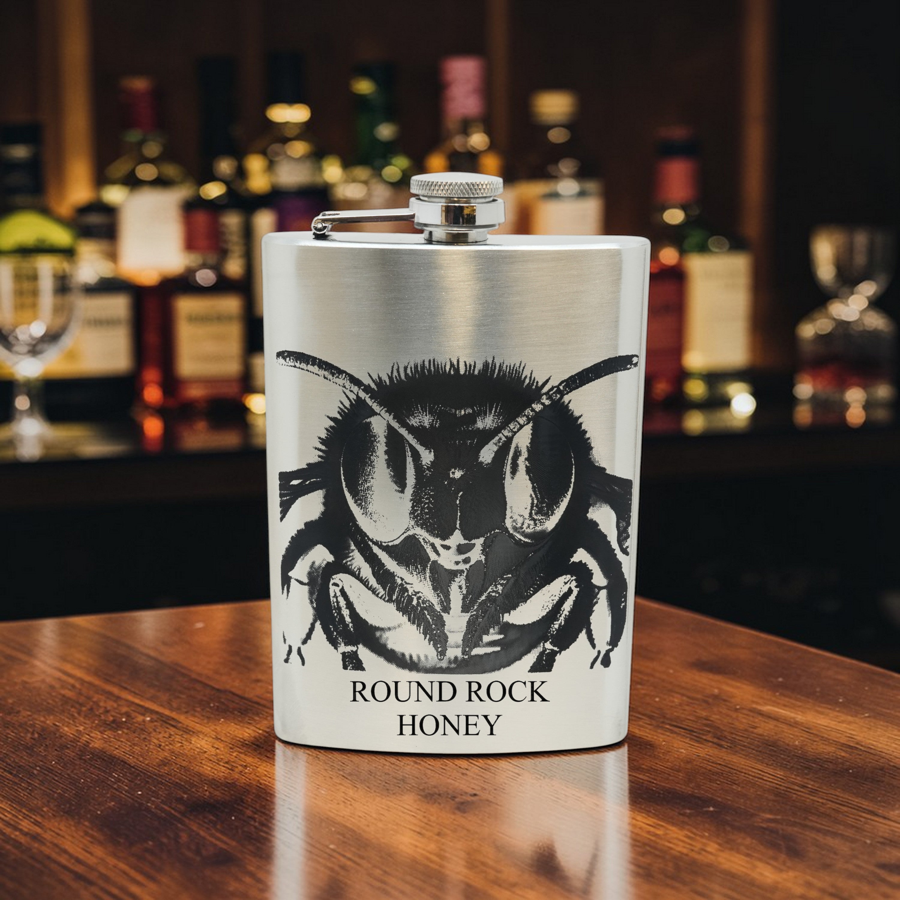 8oz Flask - Honey Bee - PERSONALIZED - Stainless Steel