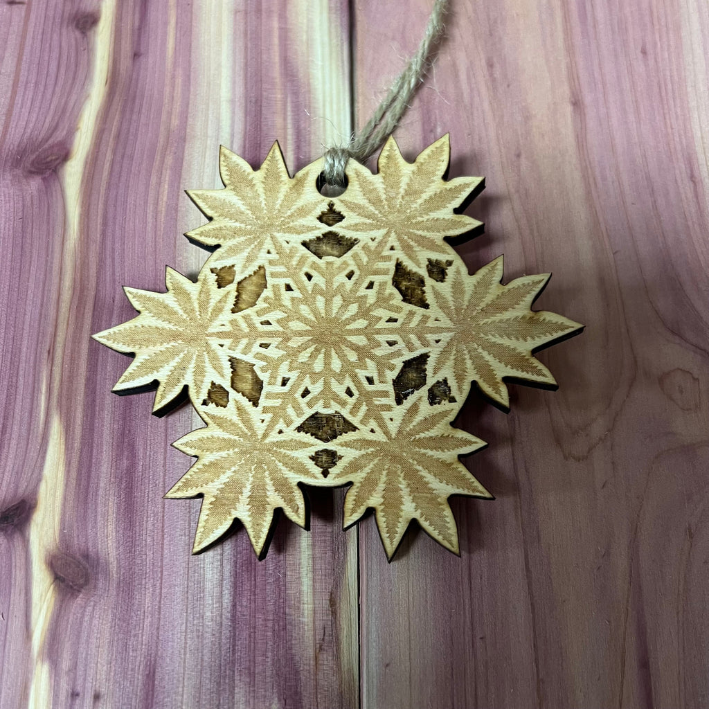 Ornament - Pot Snowflake - Raw Wood 3x3in