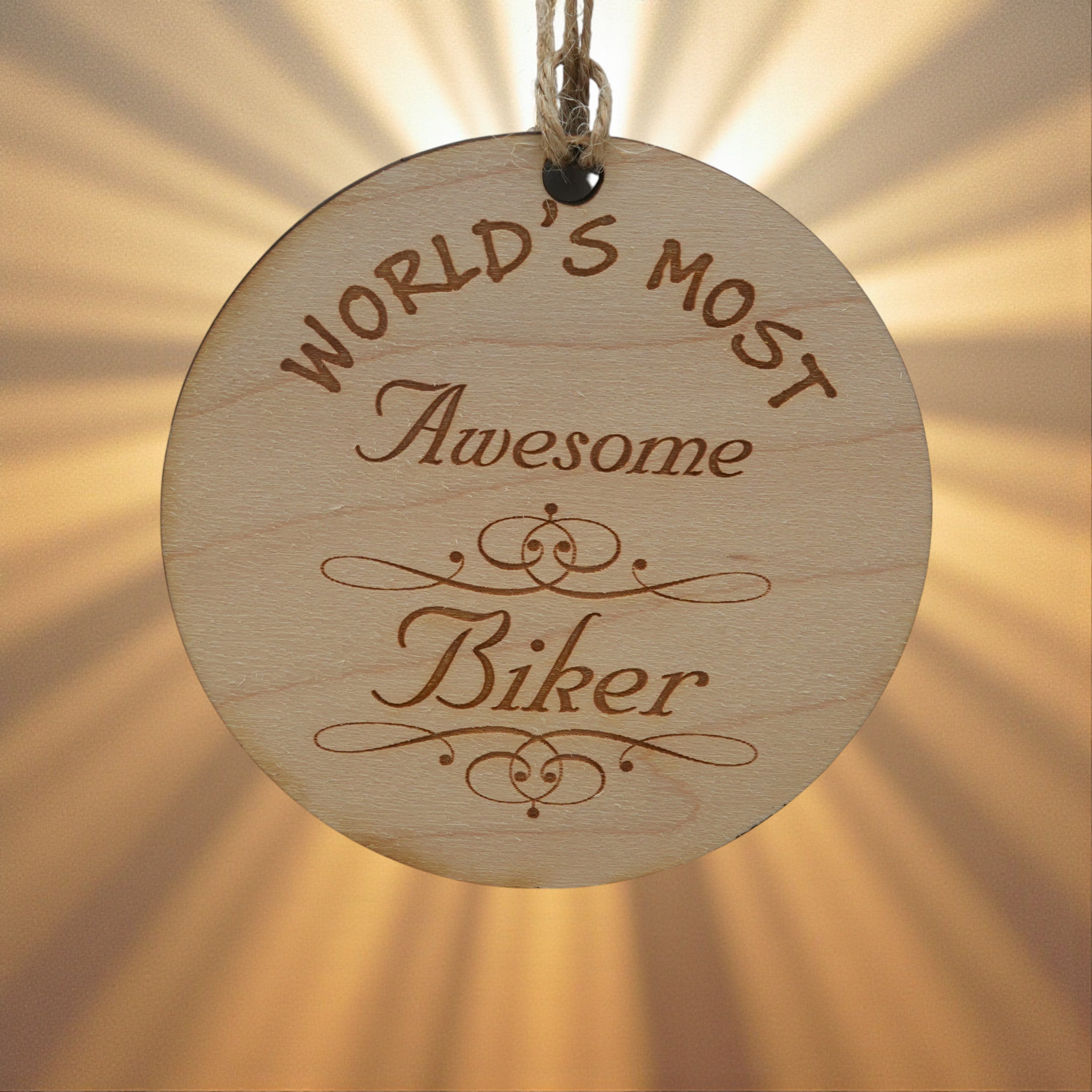 Worlds most Awesome Biker - Ornament - Raw Wood