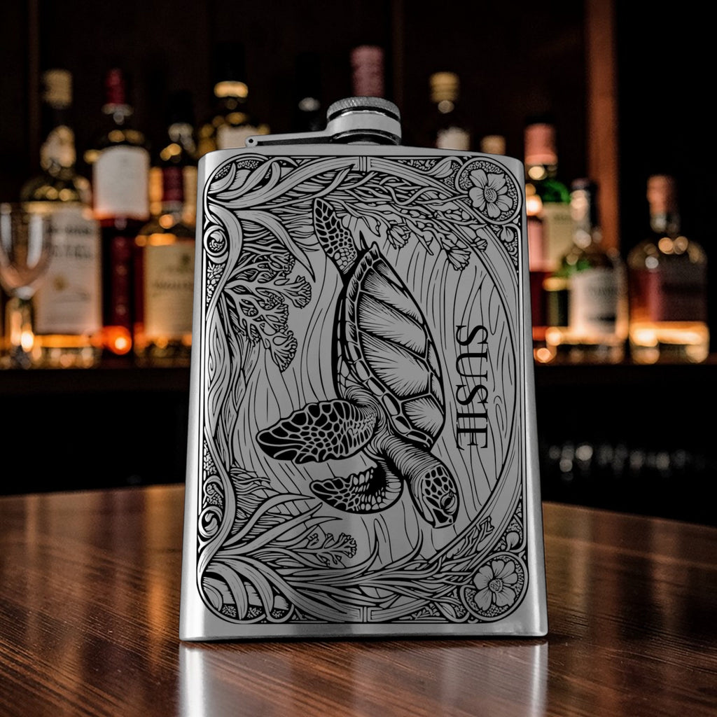 8oz Flask - Sea Turtle - PERSONALIZED - Stainless Steel