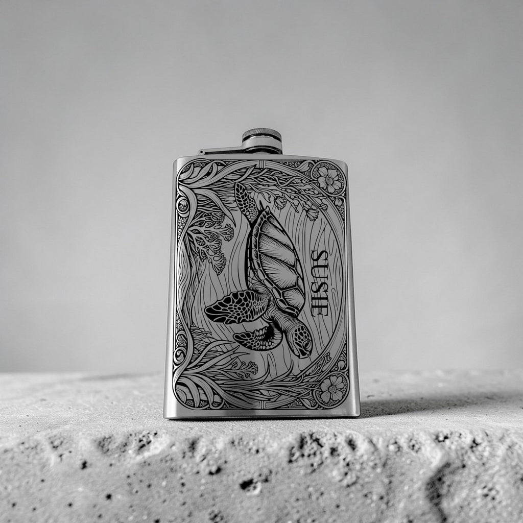 8oz Flask - Sea Turtle - PERSONALIZED - Stainless Steel