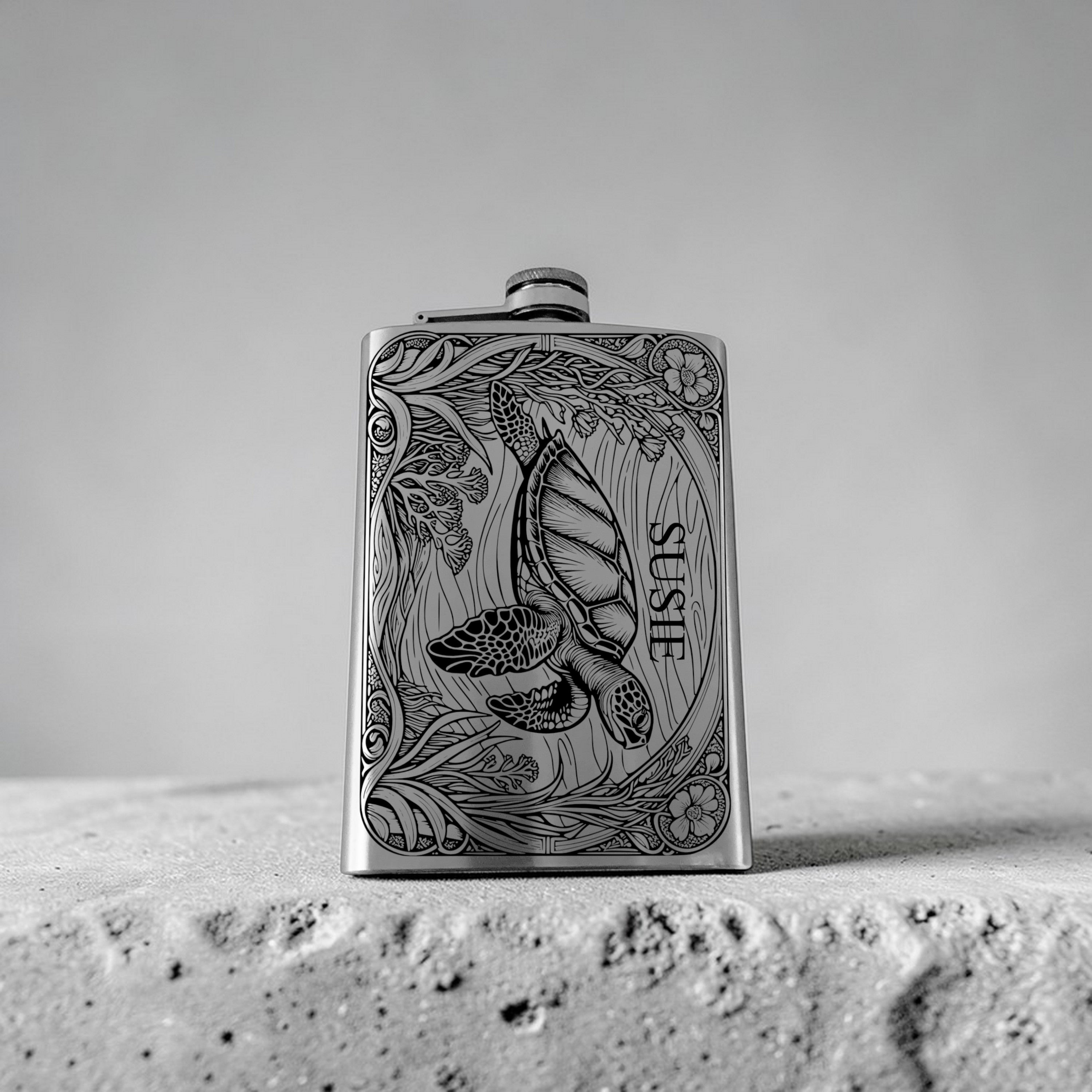 8oz Flask - Sea Turtle - PERSONALIZED - Stainless Steel