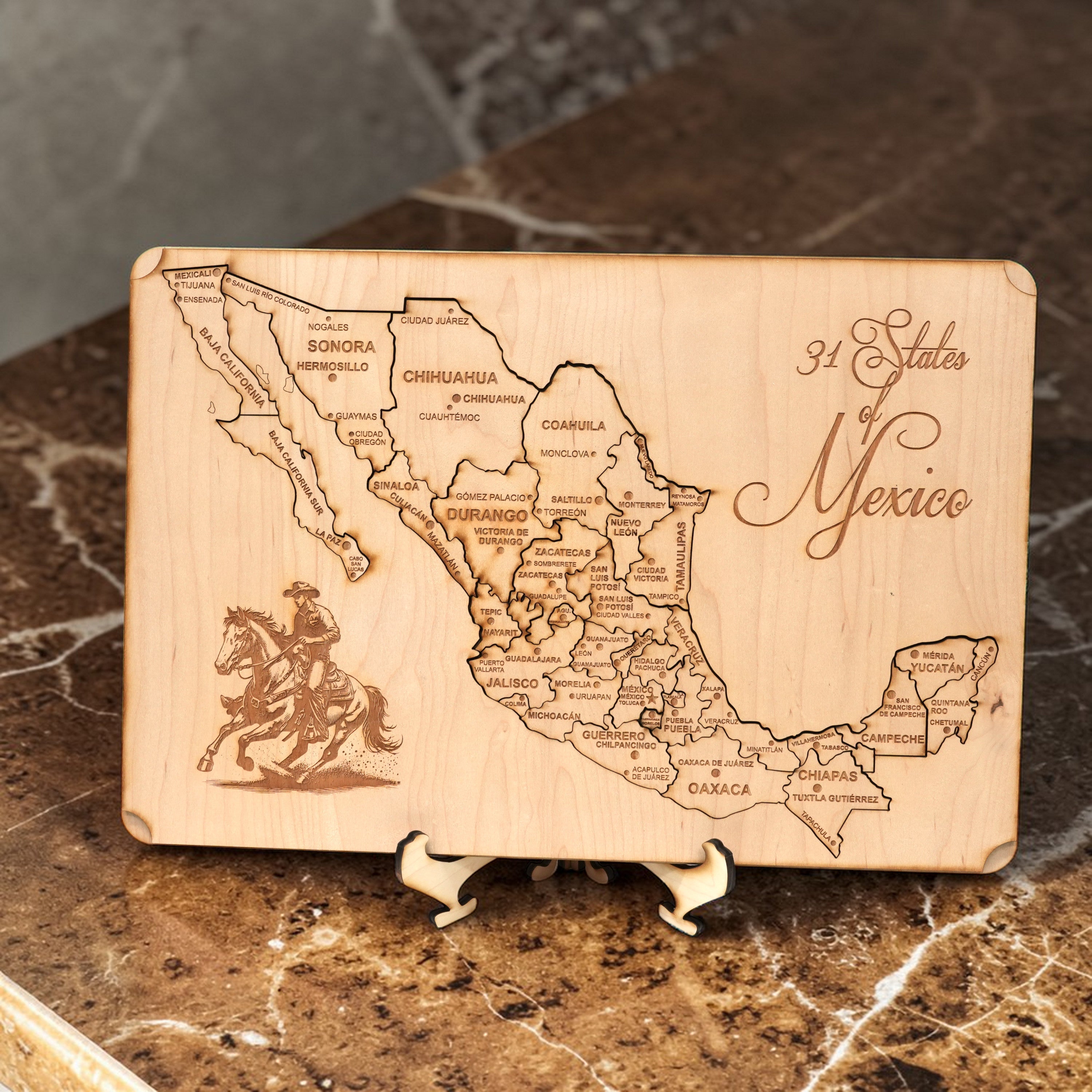 31 States of Mexico - CUSTOM - Puzzle Map - Art Kit - Raw Wood 18x12 Inches - 32 pieces - With Stand