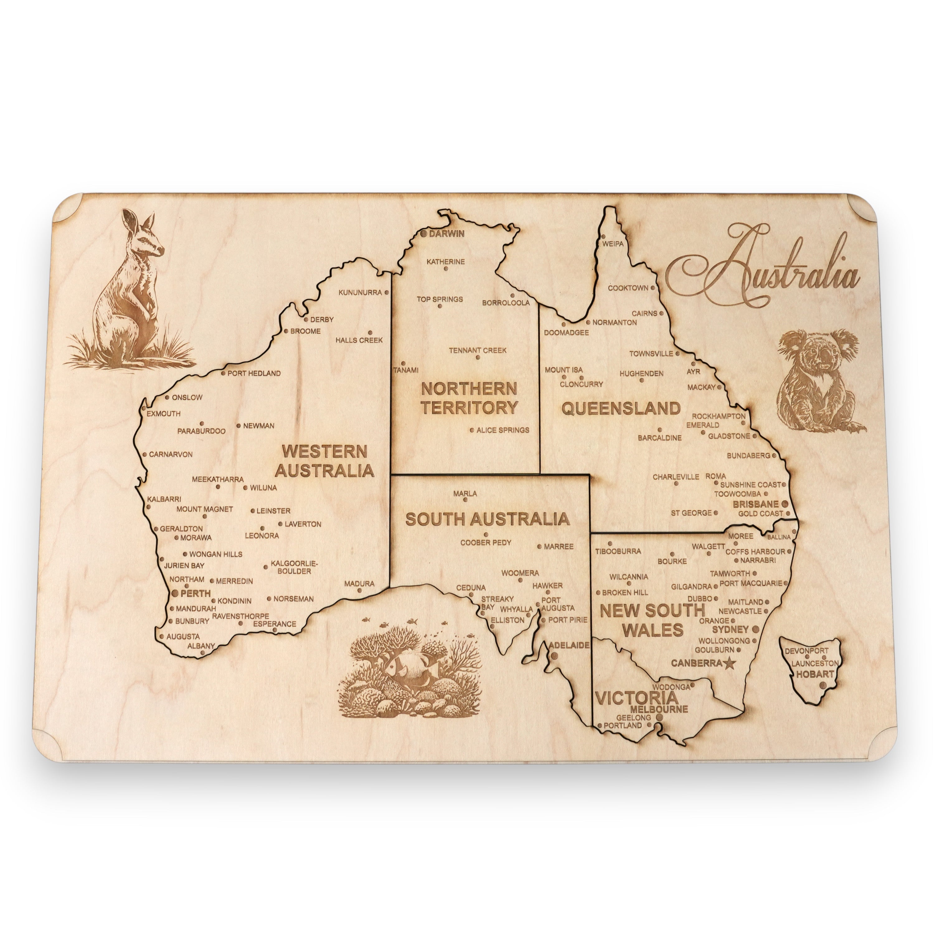 Australia Puzzle Map - Art Kit - Raw Wood 12x18 - 8 Pieces - With Stand