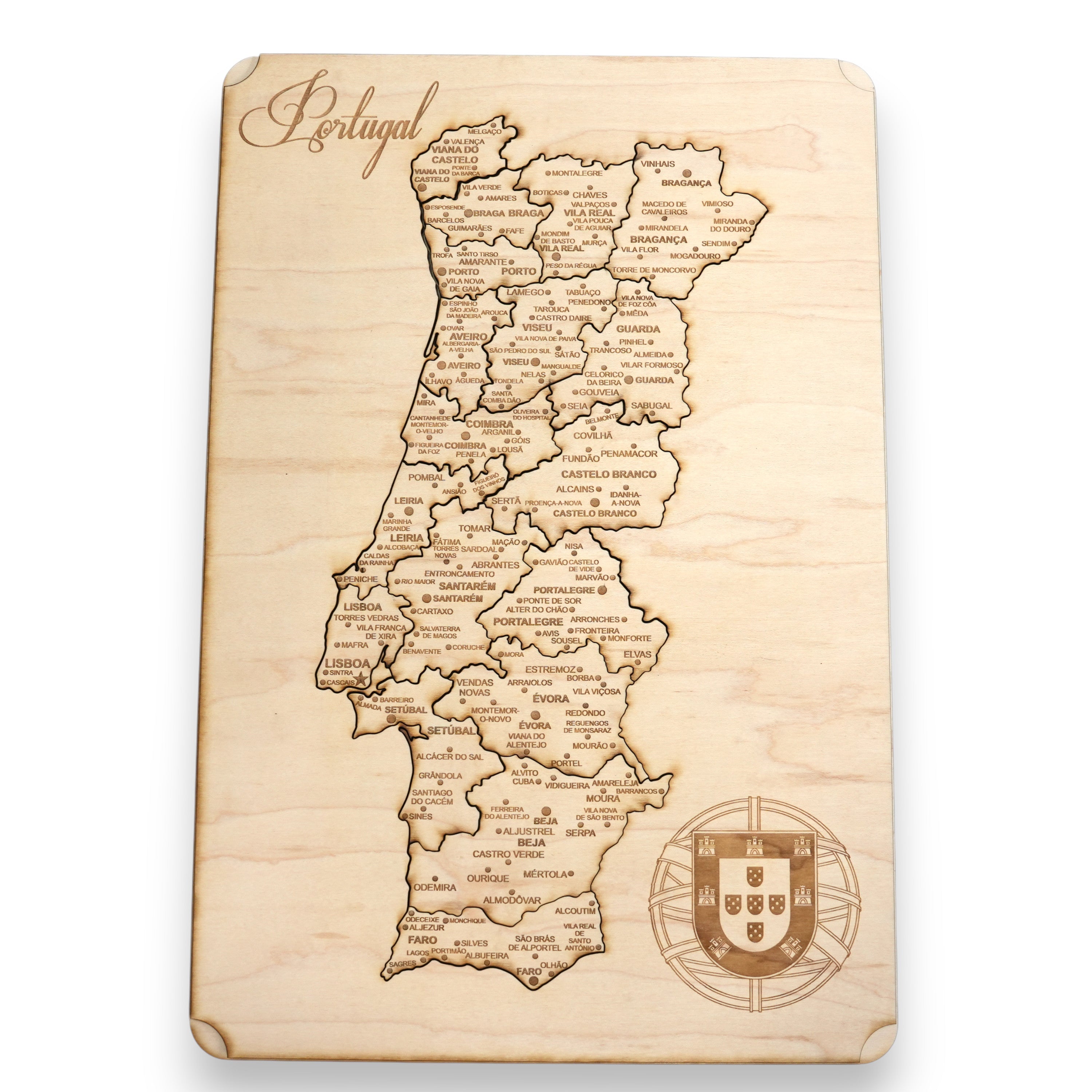 Portugal Puzzle Map - Art Kit - Raw Wood 12x18 Inches - 19 Pieces - With Stand