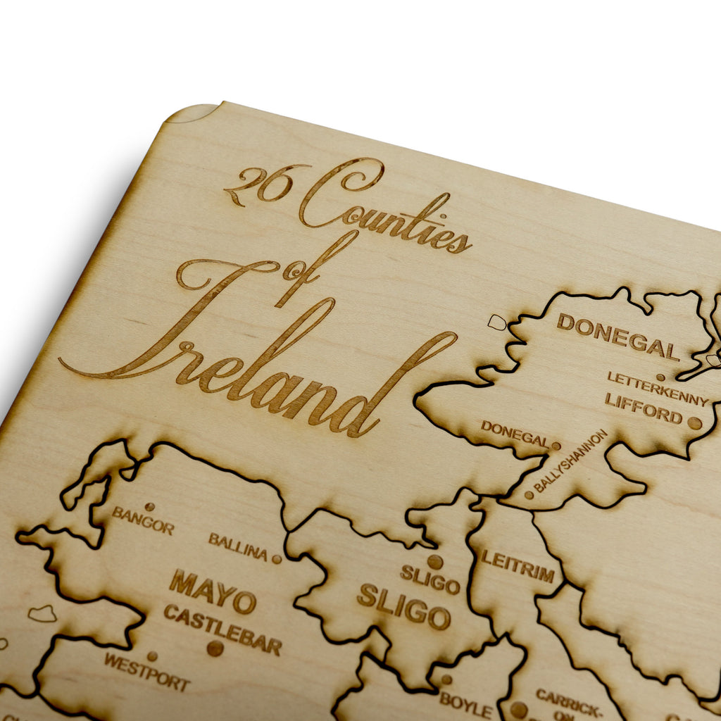 26 counties of Ireland Puzzle Map - Art Kit - Raw Wood 18x12 Inches - With Stand