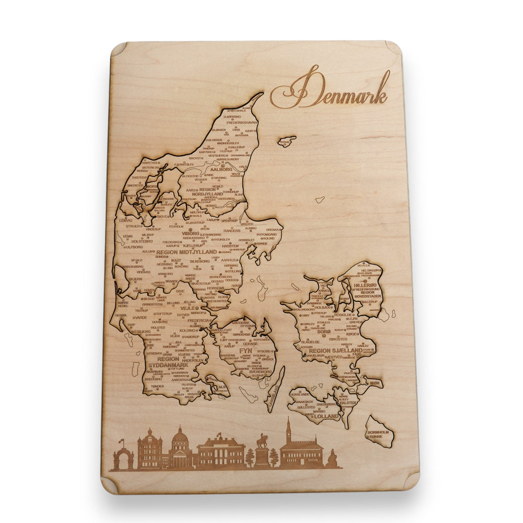 Denmark Puzzle Map - Art Kit - Raw Wood 12x18 Inches - 16 Pieces - With Stand