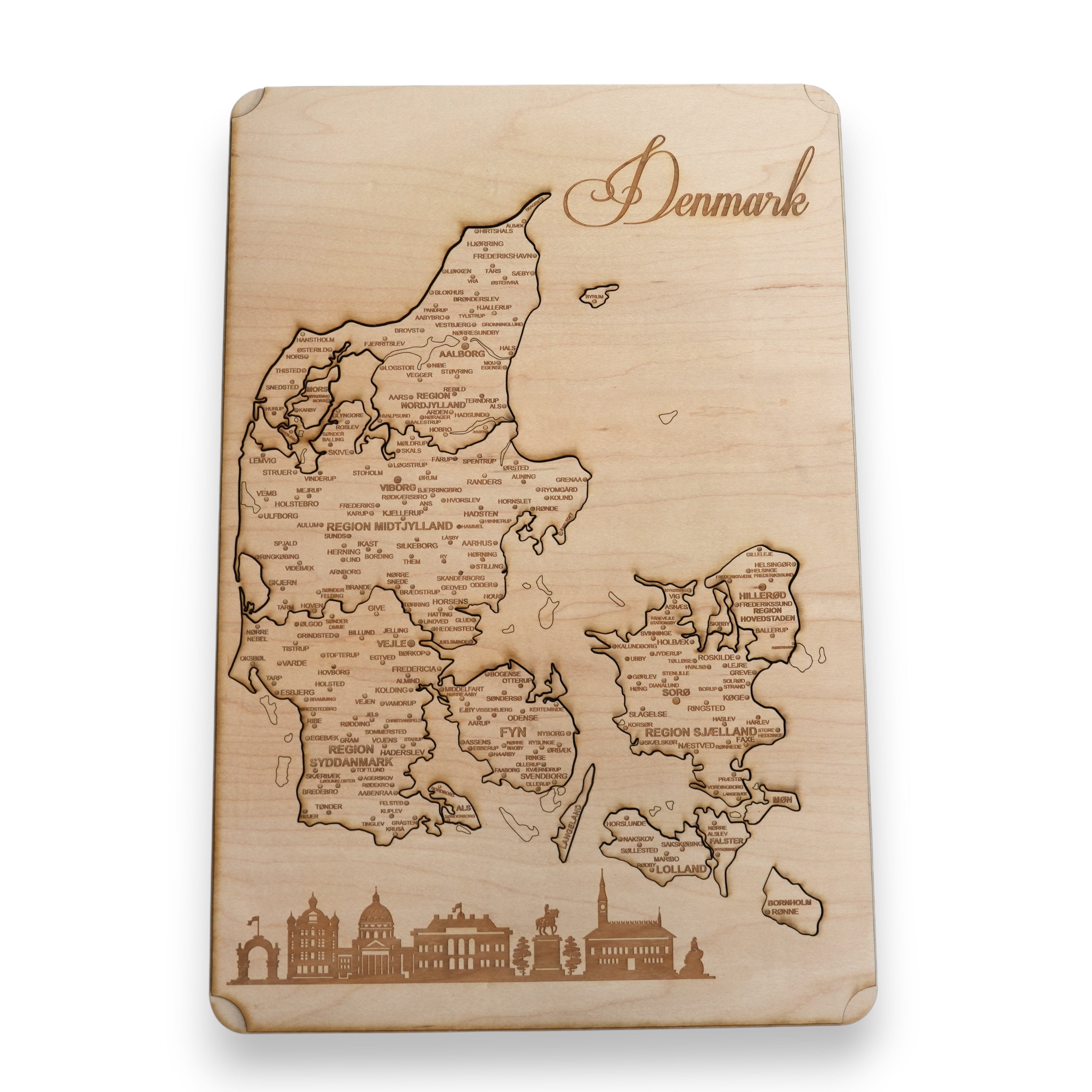 Denmark Puzzle Map - Art Kit - Raw Wood 12x18 Inches - 16 Pieces - With Stand