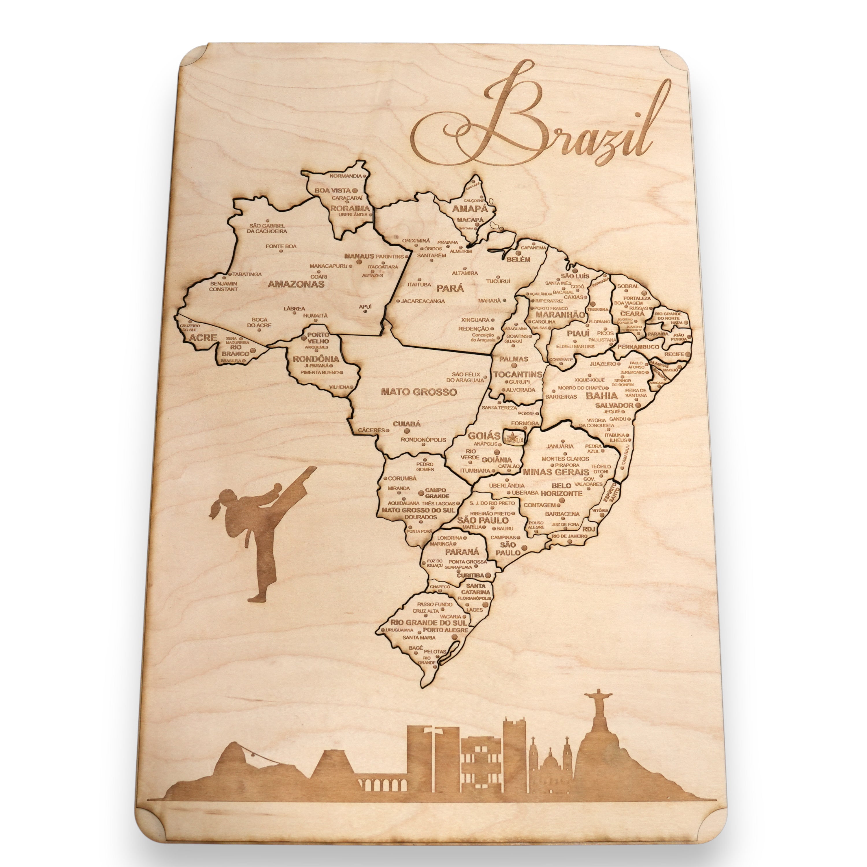 Brazil Puzzle Map - Art Kit - Raw Wood 12x18 Inches - 28 Pieces - With Stand
