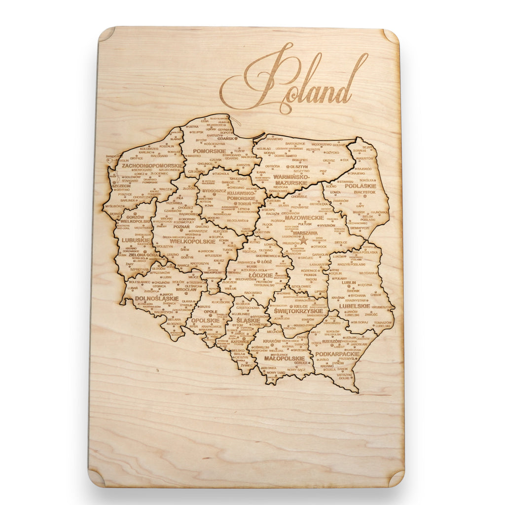 Poland Puzzle Map - Art Kit - Raw Wood 12x18 Inches - 17 Pieces - With Stand