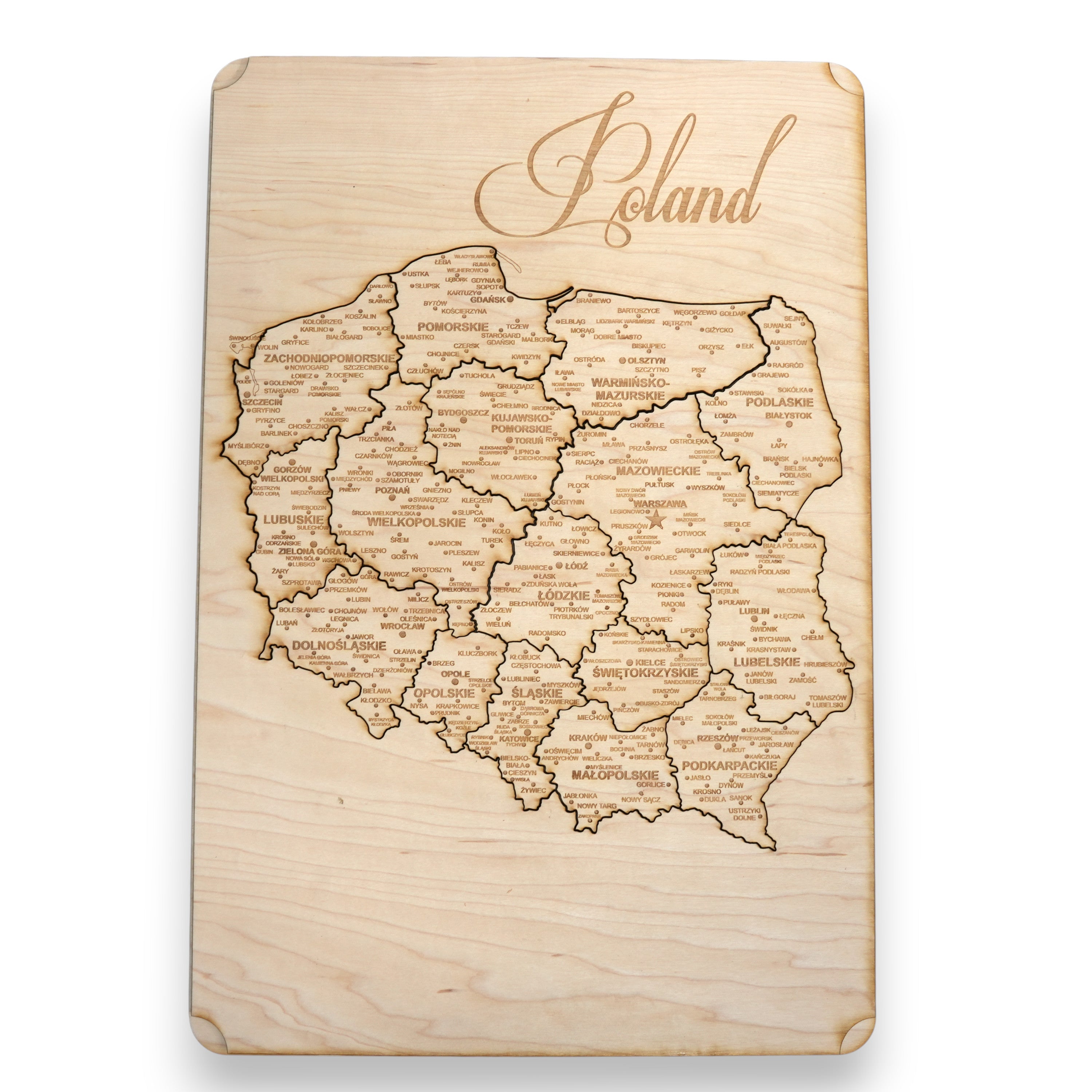 Poland Puzzle Map - Art Kit - Raw Wood 12x18 Inches - 17 Pieces - With Stand