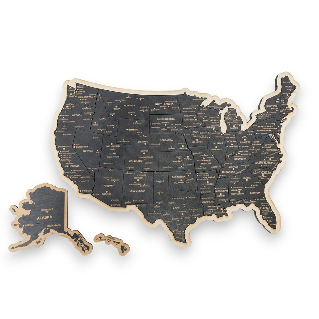 Detailed 50 State map with cities Puzzle - 18x13 Inches - 52 Piece Wood