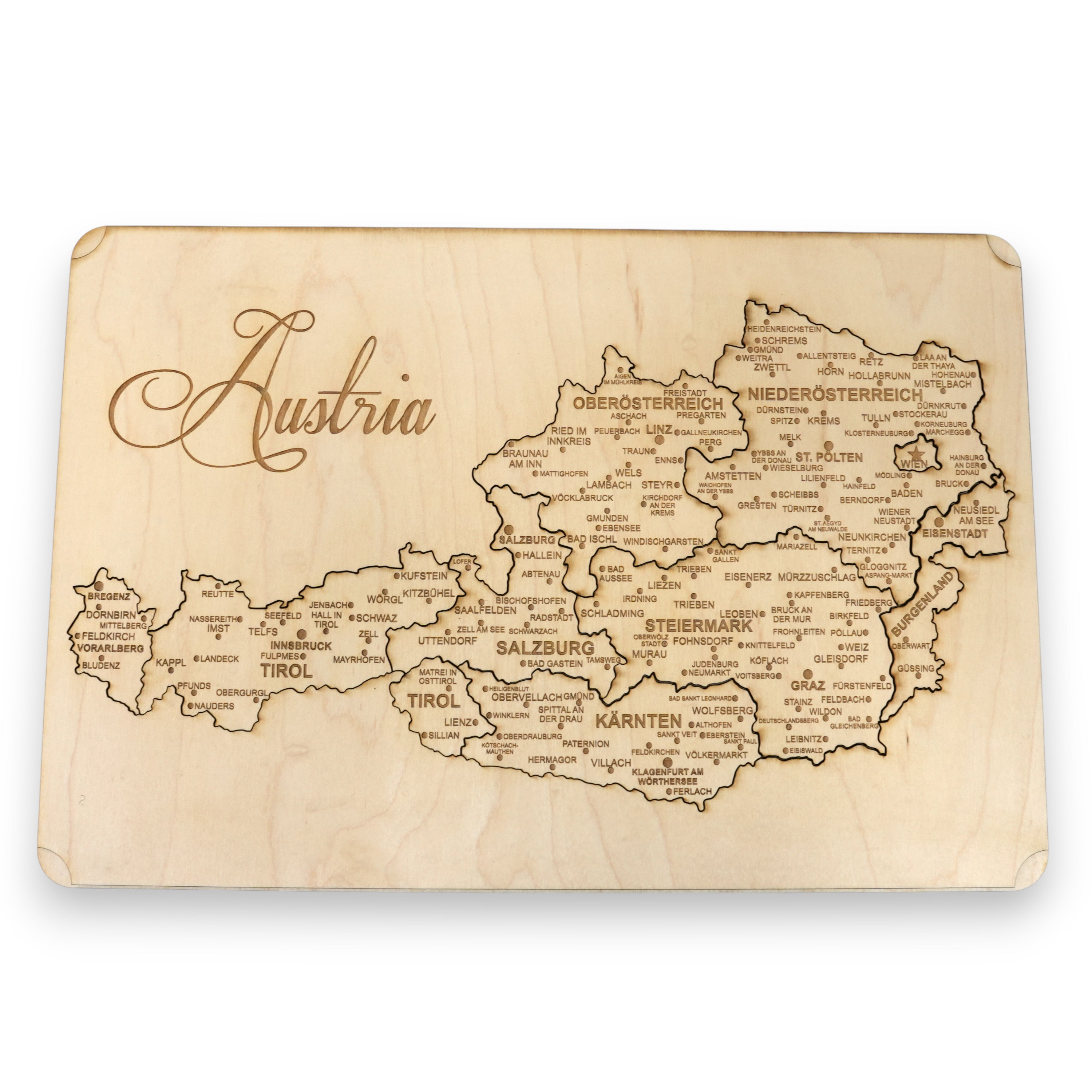 Austria Puzzle Map - Art Kit - Raw Wood 12x18 Inches - 11 Pieces - With Stand