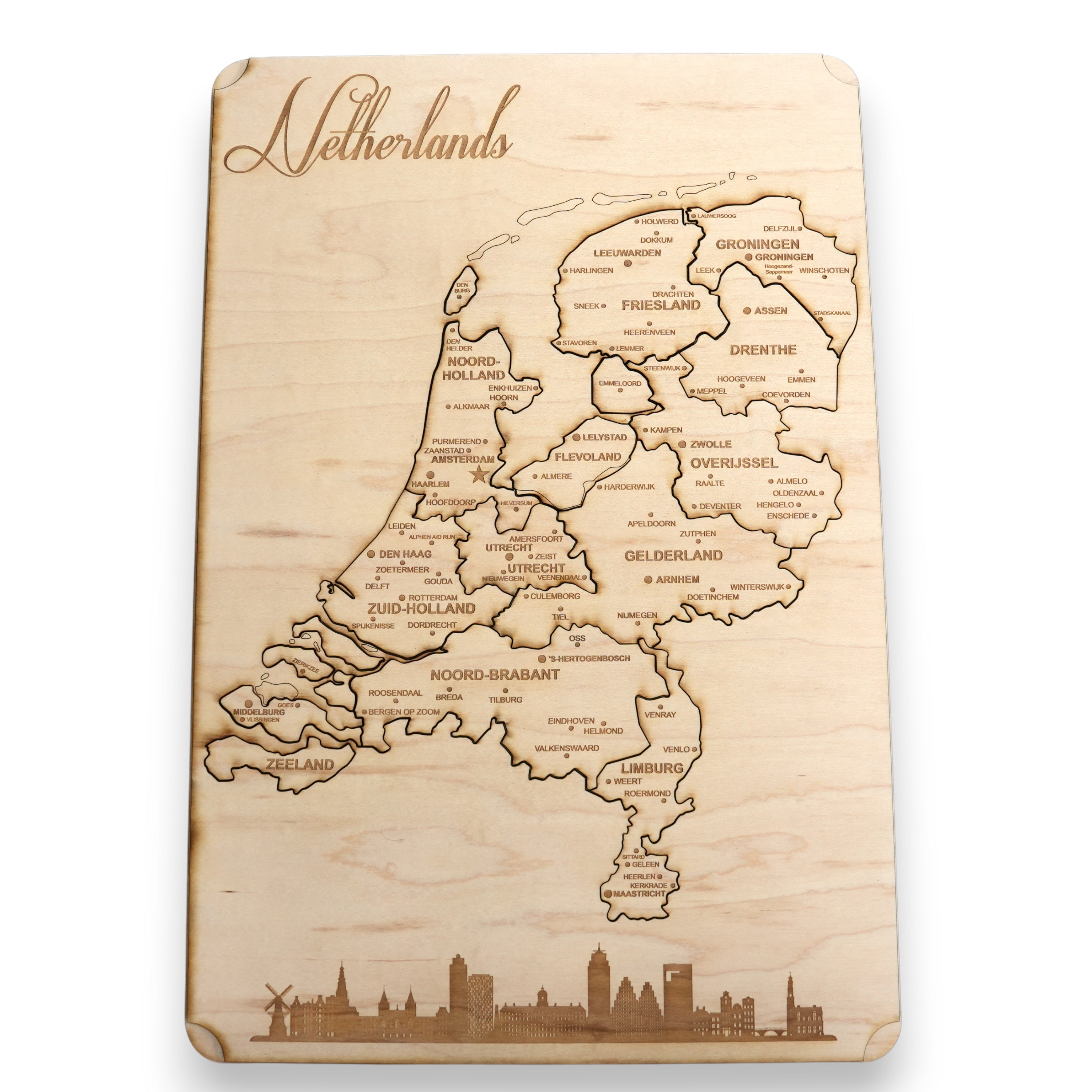 Netherlands Puzzle Map - Art Kit - Raw Wood 12x18 Inches - 18 Pieces - With Stand