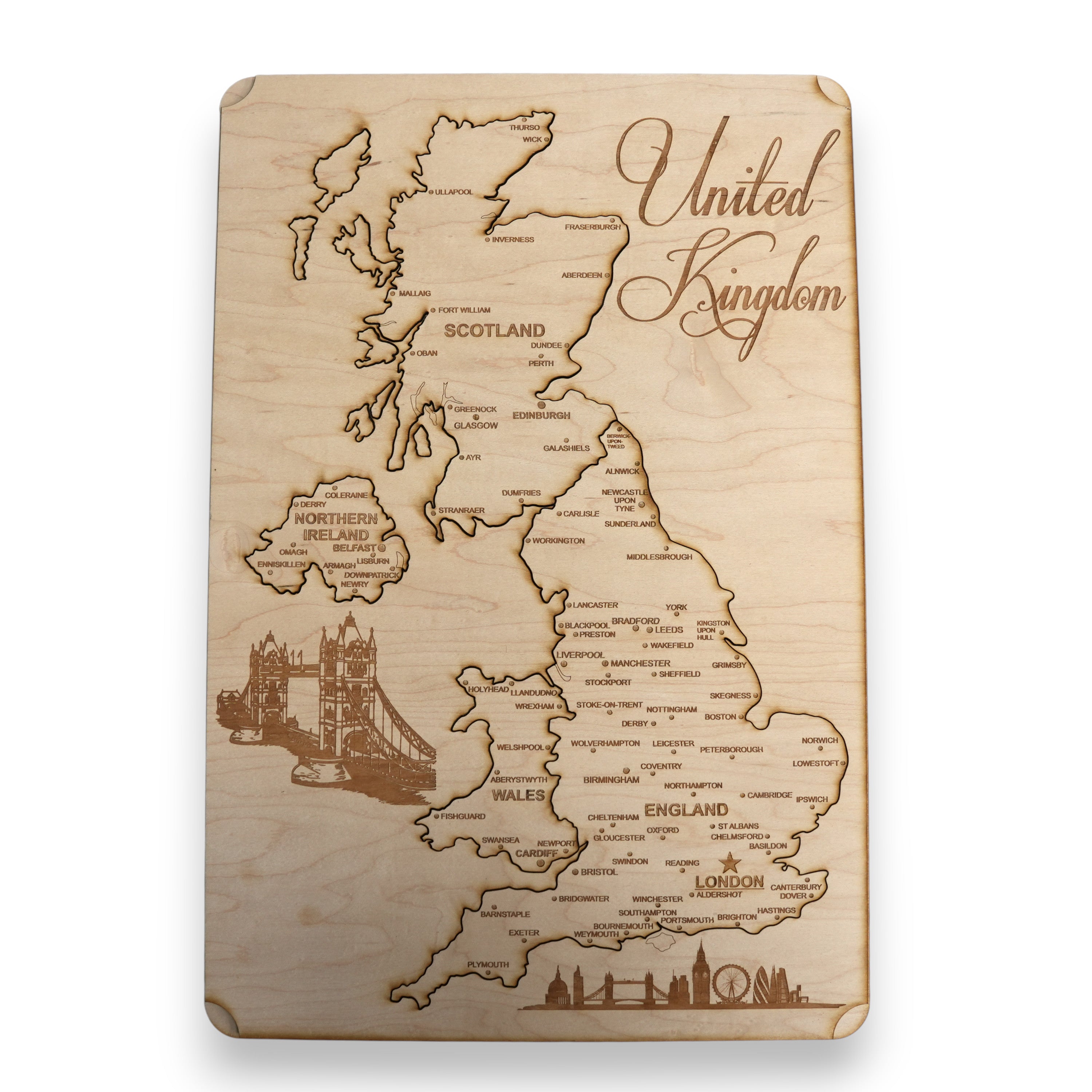 United Kingdom Puzzle Map - Art Kit - Raw Wood 12x18 Inches - 12 Pieces - With Stand
