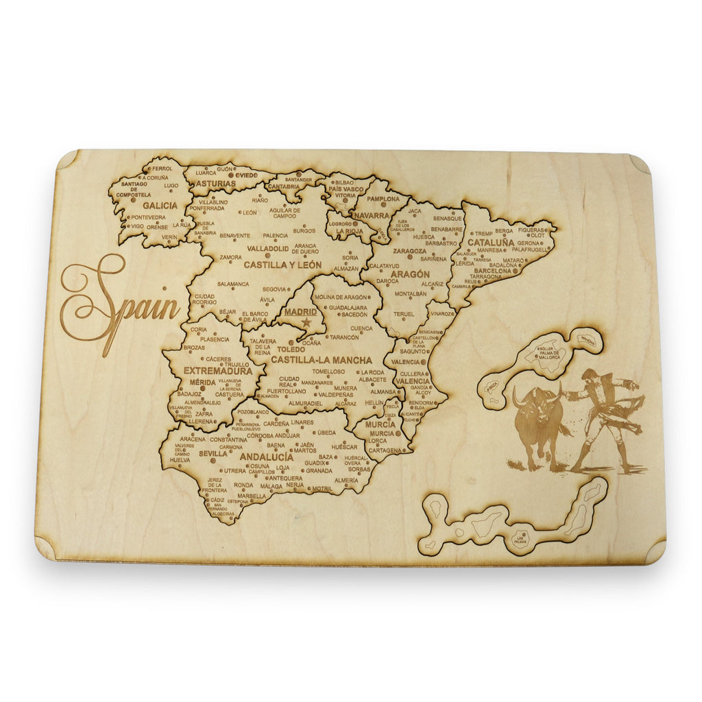Spain Puzzle Map - Art Kit - Raw Wood 12x18 Inches - 18 Pieces - With Stand