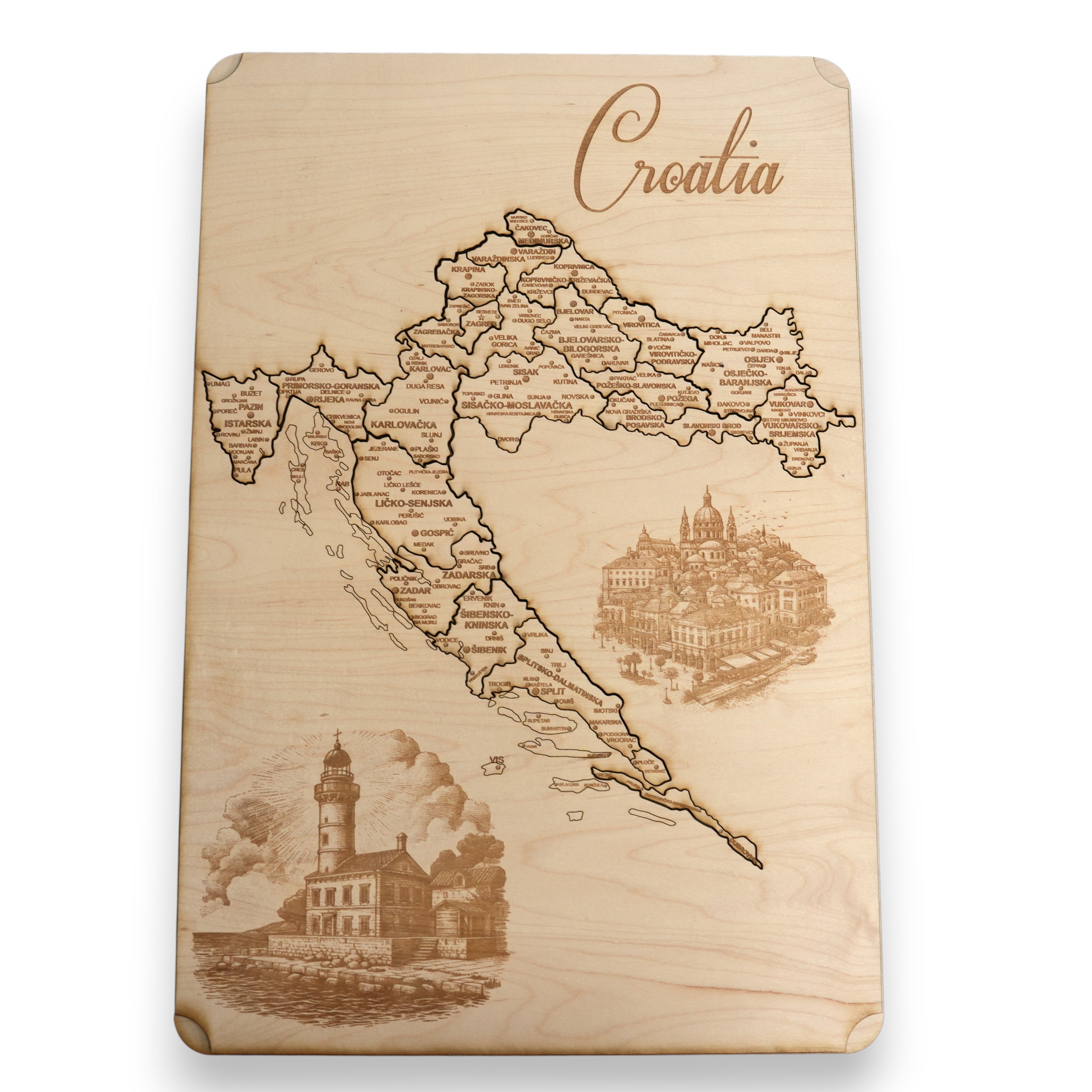 Croatia Puzzle Map - Art Kit - Raw Wood 12x18 Inches - 23 Pieces - With Stand