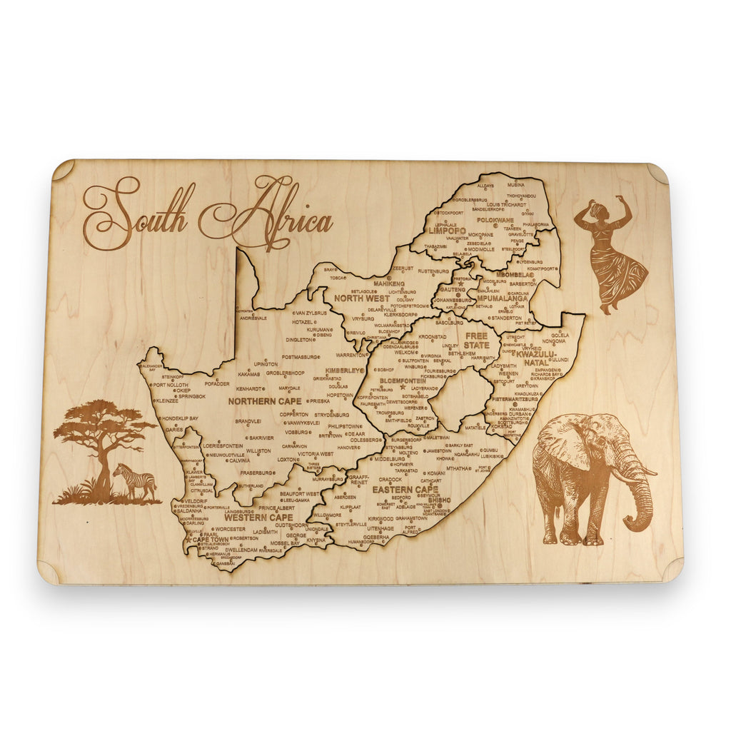South Africa Puzzle Map - Art Kit - Raw Wood 12x18 Inches - 11 Pieces - With Stand