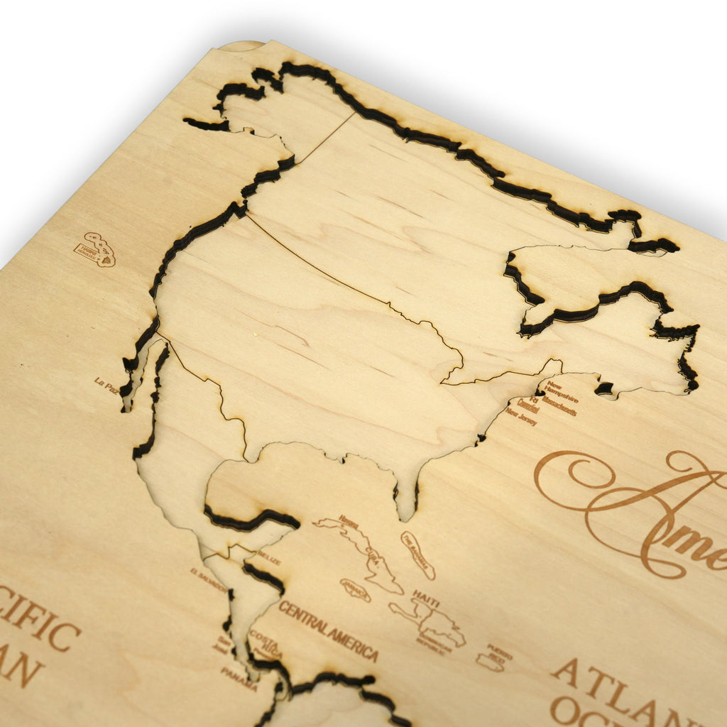 America North South and Central Puzzle Map - Art Kit - Raw Wood 12x18 Inches - 7 Pieces - With Stand