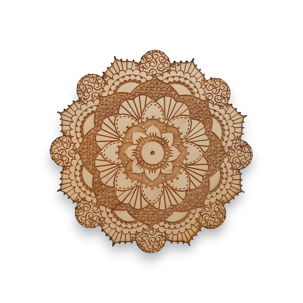 Henna Flower Raw Wood Coaster/Disc qty 1 - 5x5 Inches