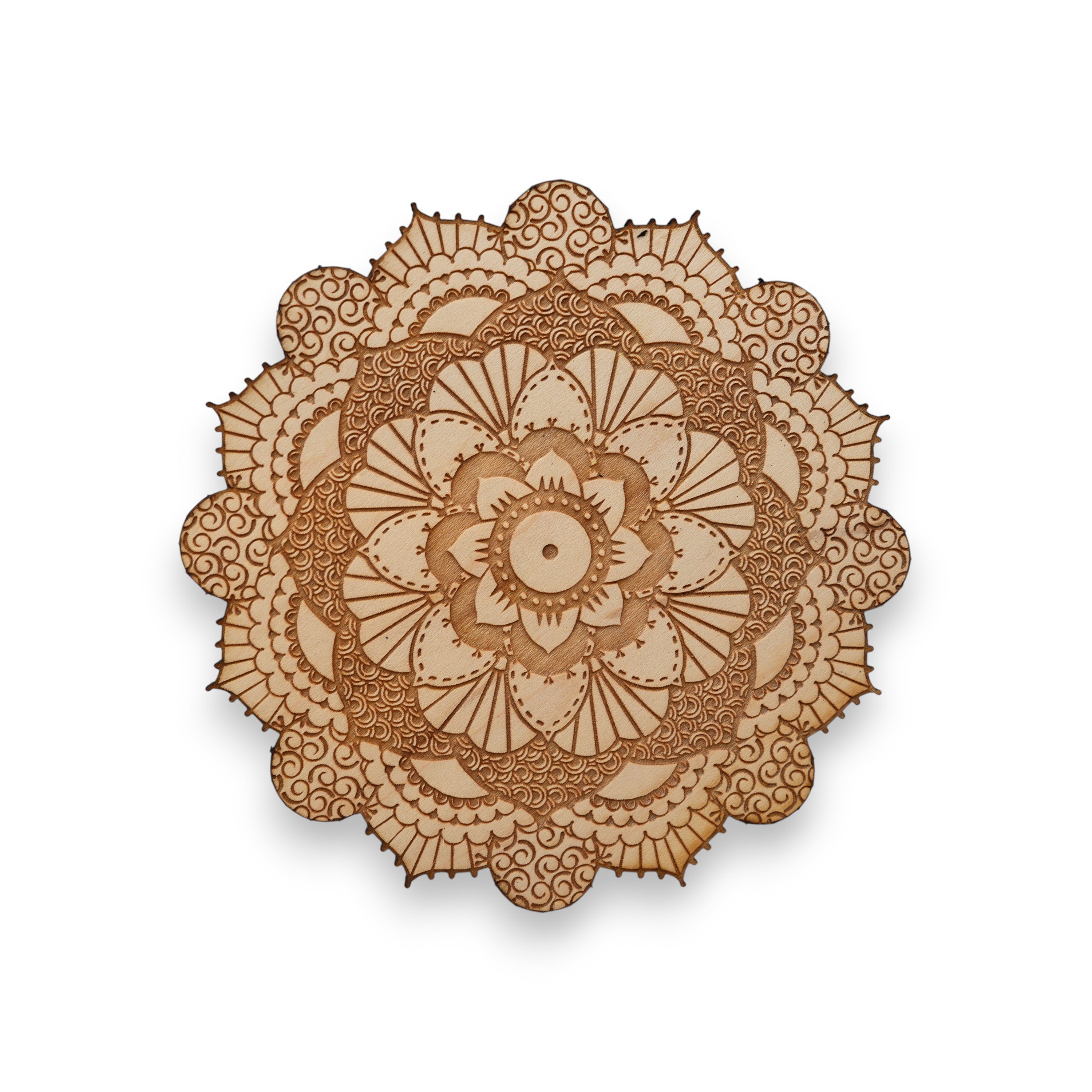 Henna Flower Raw Wood Coaster/Disc qty 1 - 5x5 Inches