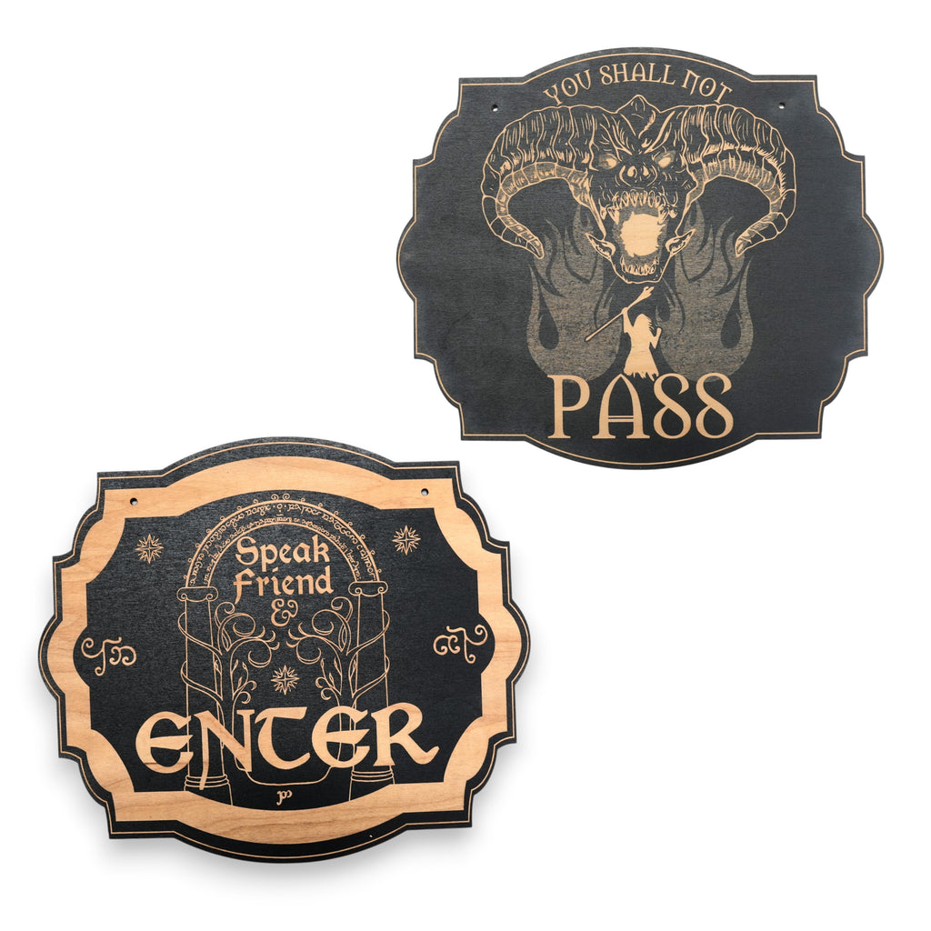 Sign - Speak friend and enter _ You shall not pass double sided sign - Black Door Sign 6x9