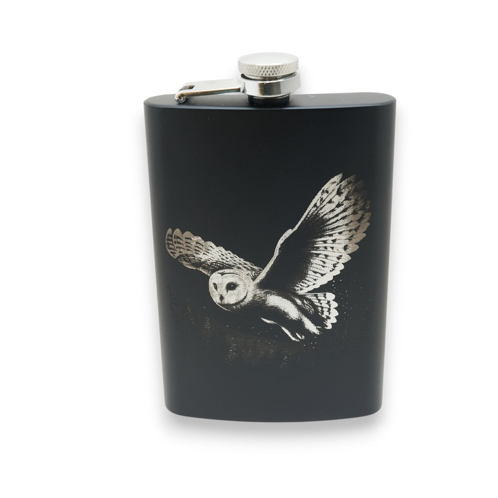 8oz Black - Flying Barn Owl - Black Flask