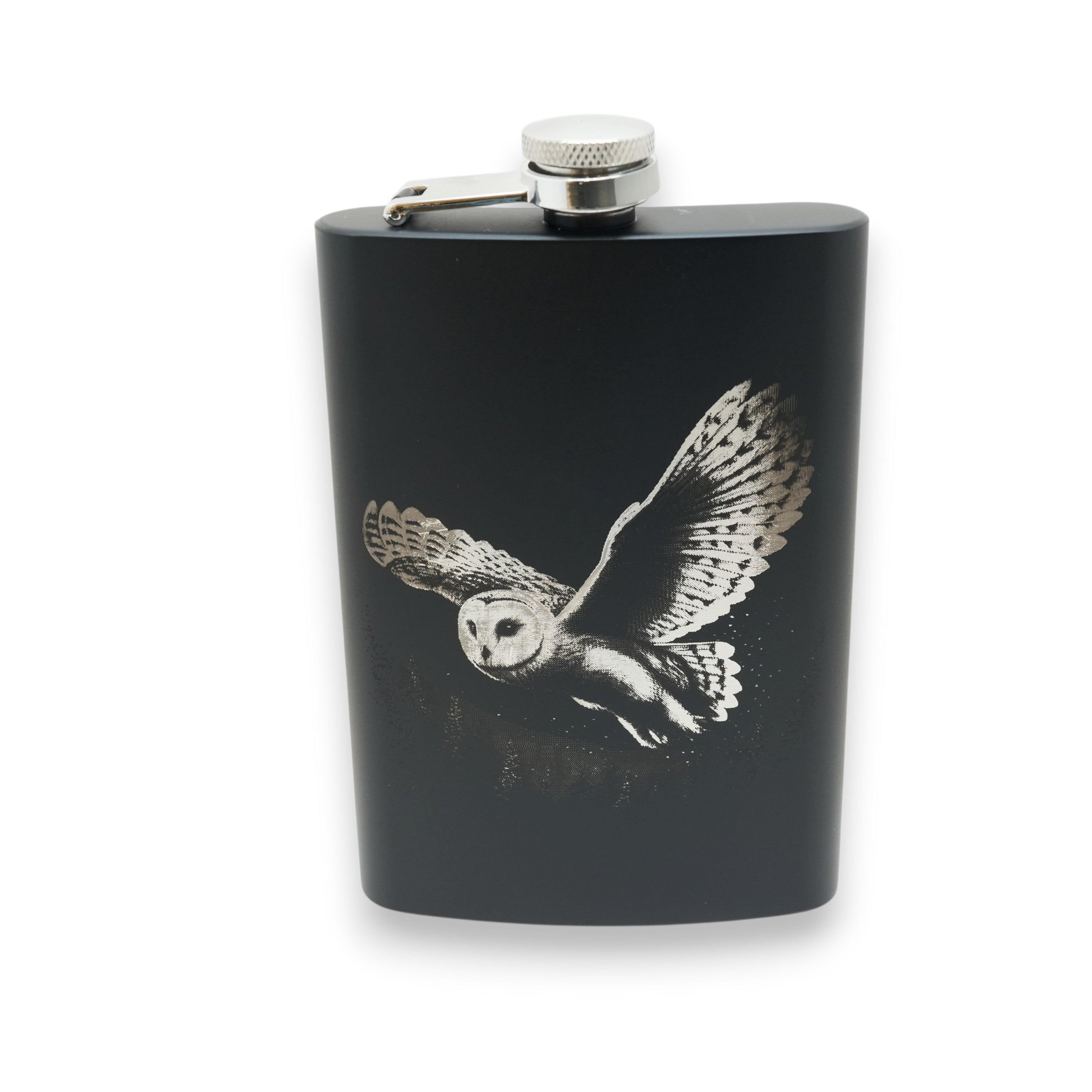 8oz Black - Flying Barn Owl - Black Flask