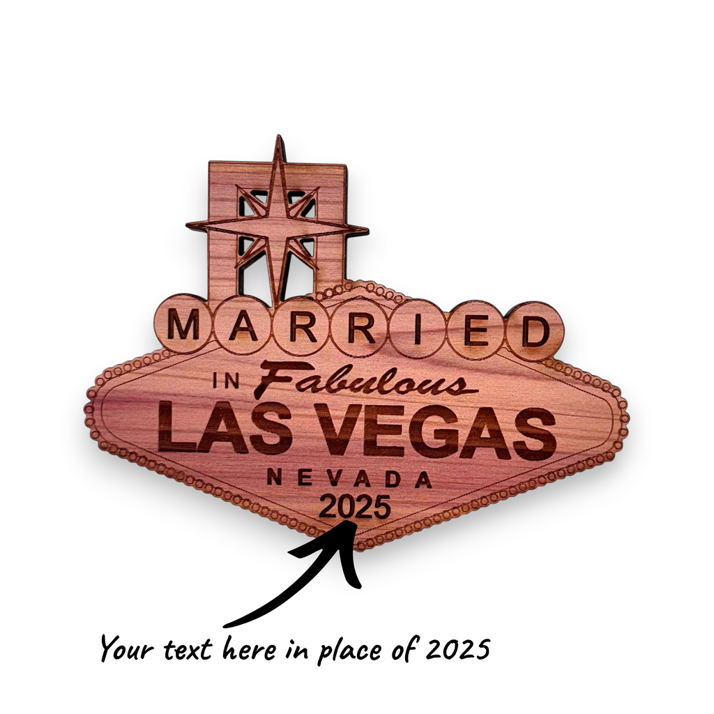 Cedar Ornament - PERSONALIZED - Married in Las Vegas - Raw Cedar 3x3in
