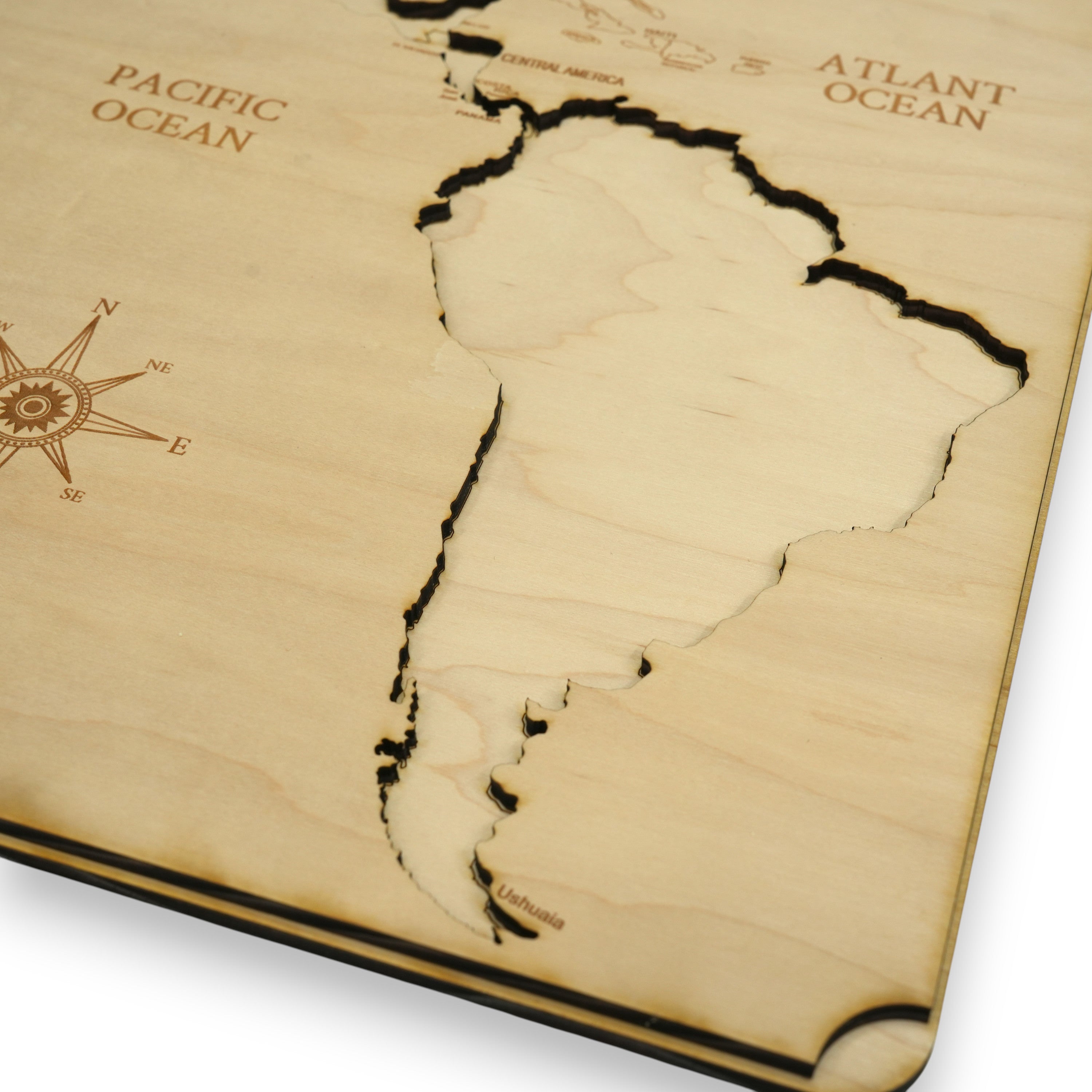 America North South and Central Puzzle Map - Art Kit - Raw Wood 12x18 Inches - 7 Pieces - With Stand
