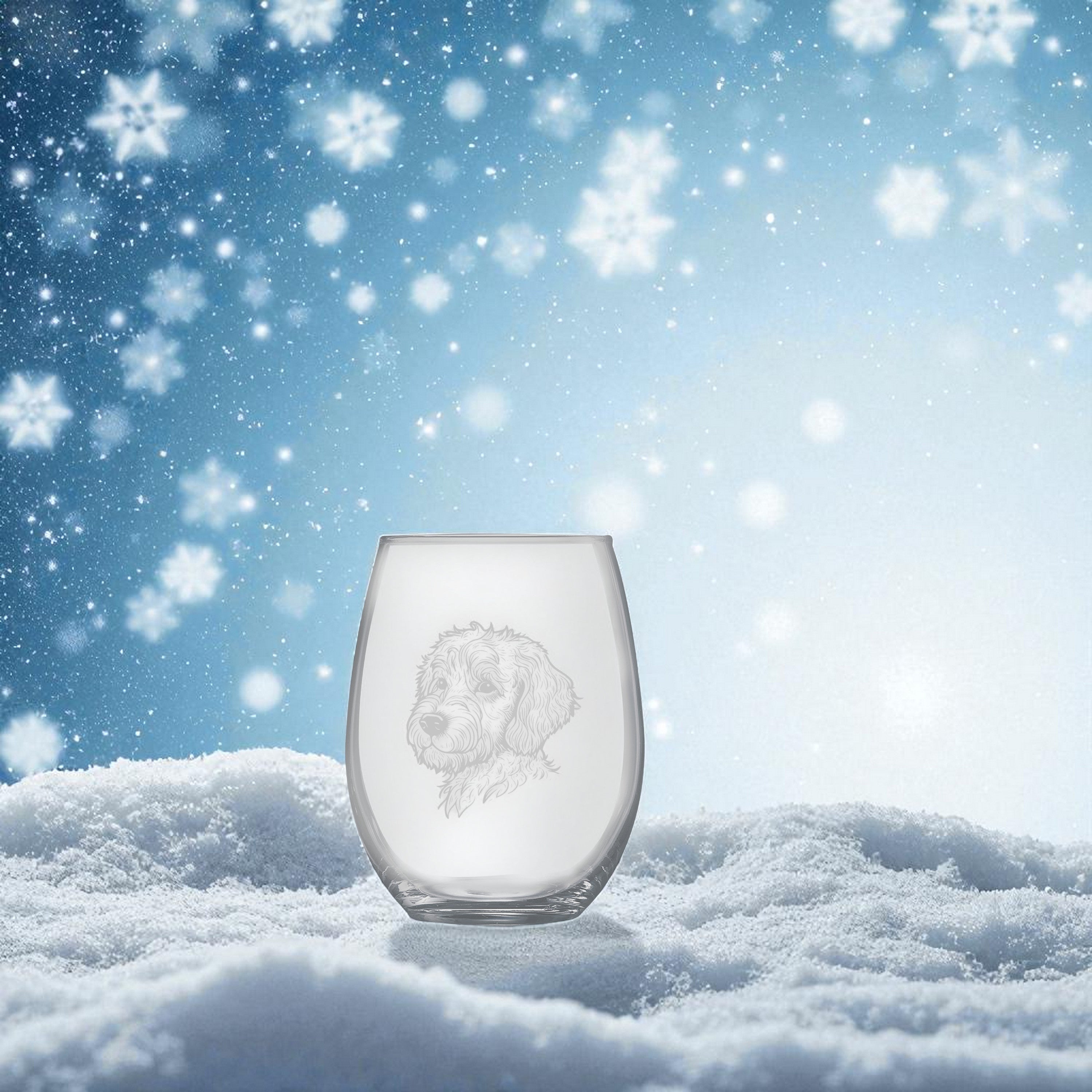 15oz Stemless Wine Glass Set - Golden Doodle + Slate Coaster