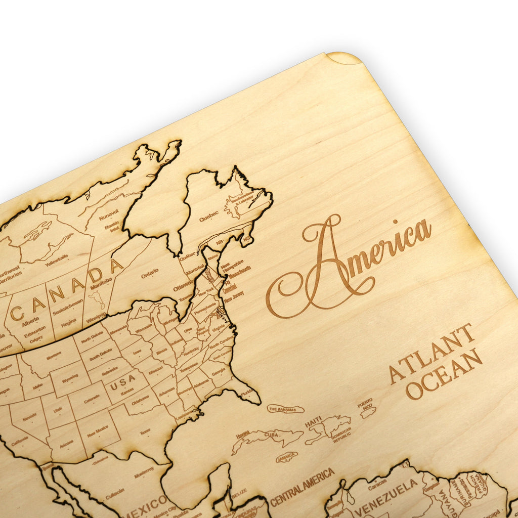 America North South and Central Puzzle Map - Art Kit - Raw Wood 12x18 Inches - 7 Pieces - With Stand