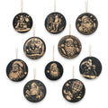 Ornament - Black - Santa - Set of 10 - Santa Claus
