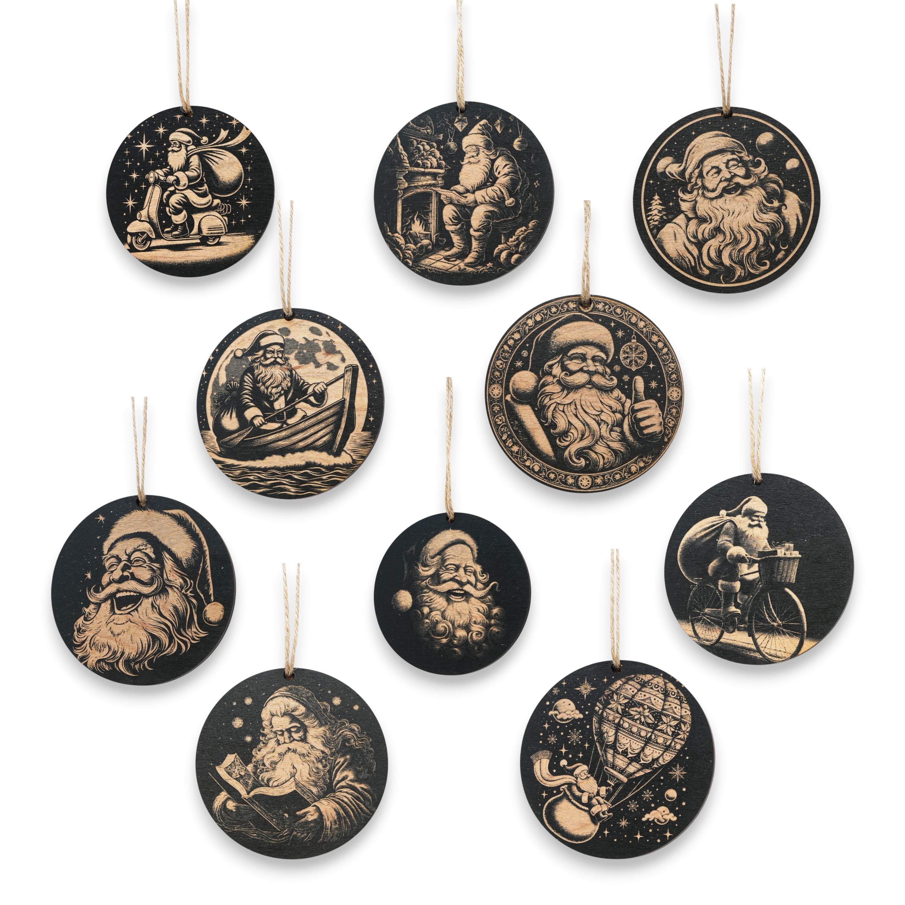 Ornament - Black - Santa - Set of 10 - Santa Claus