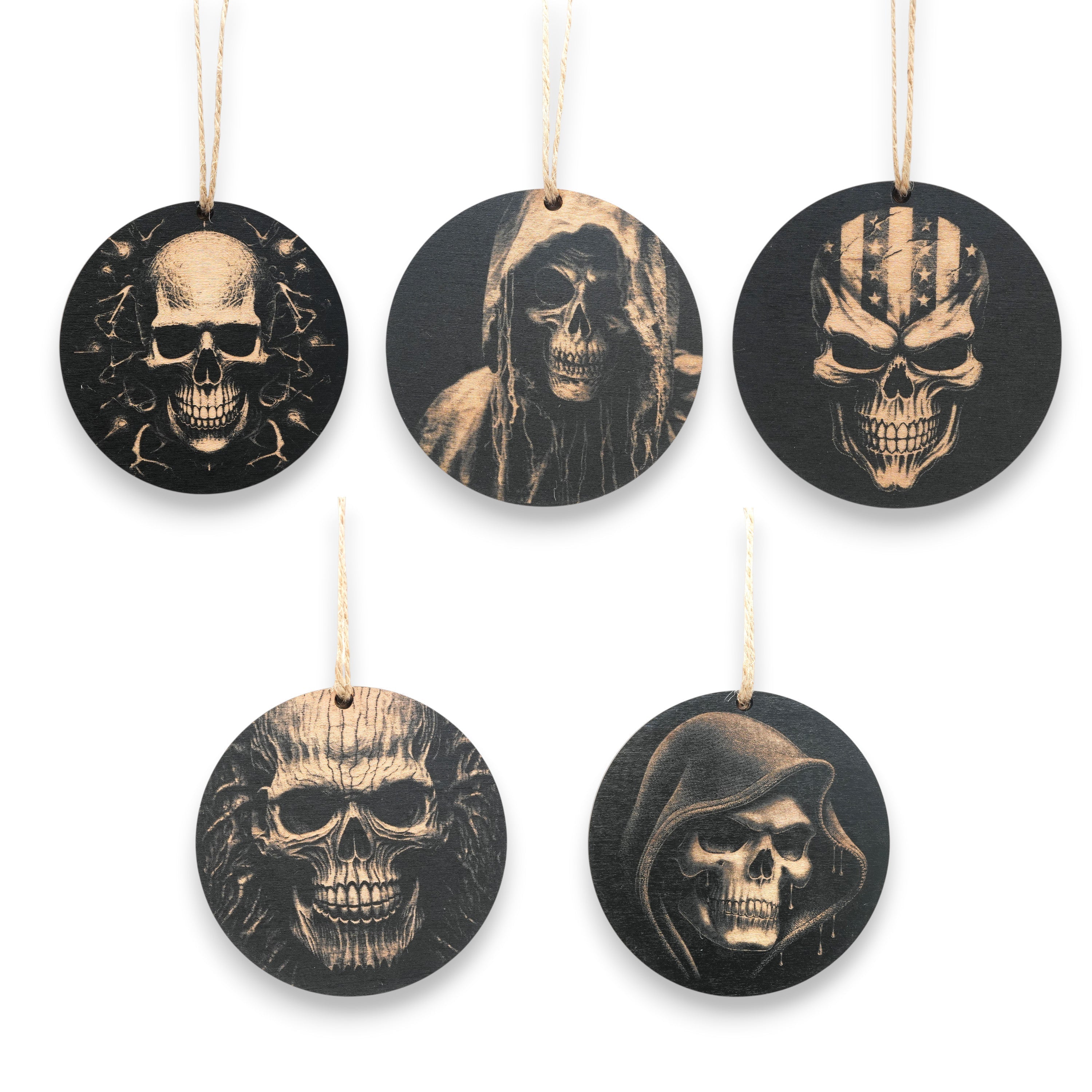 Ornament - Black - Skulls - Set of 5