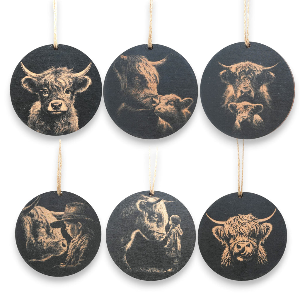 Ornament - Black - Highland Cow - Set of 6