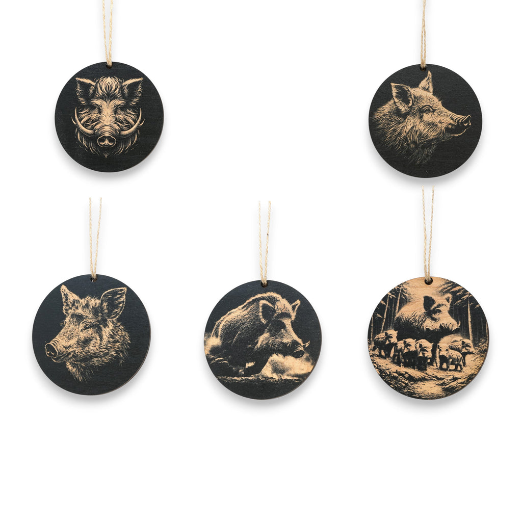 Ornament - Black - Wild Boar - Set of 5