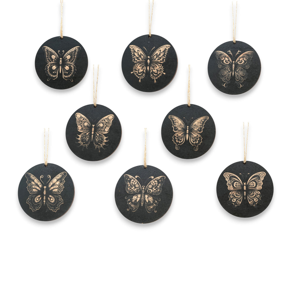 Ornament - Black - Butterflies - Set of 8