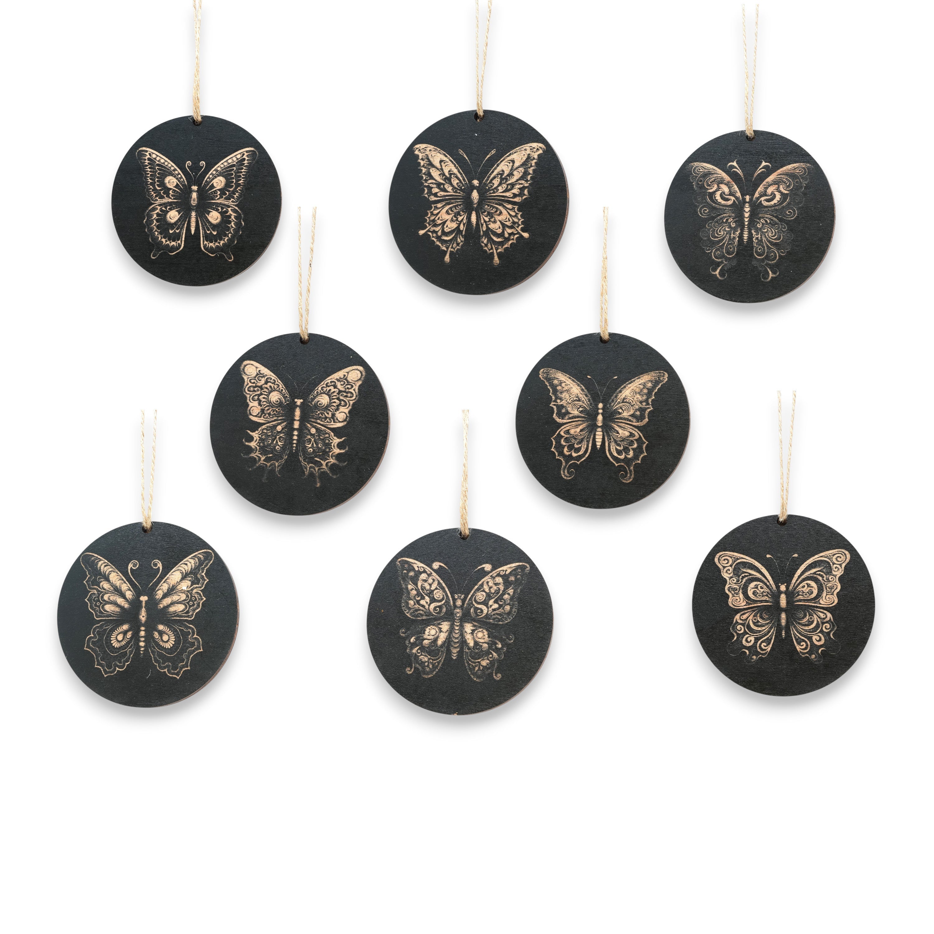 Ornament - Black - Butterflies - Set of 8