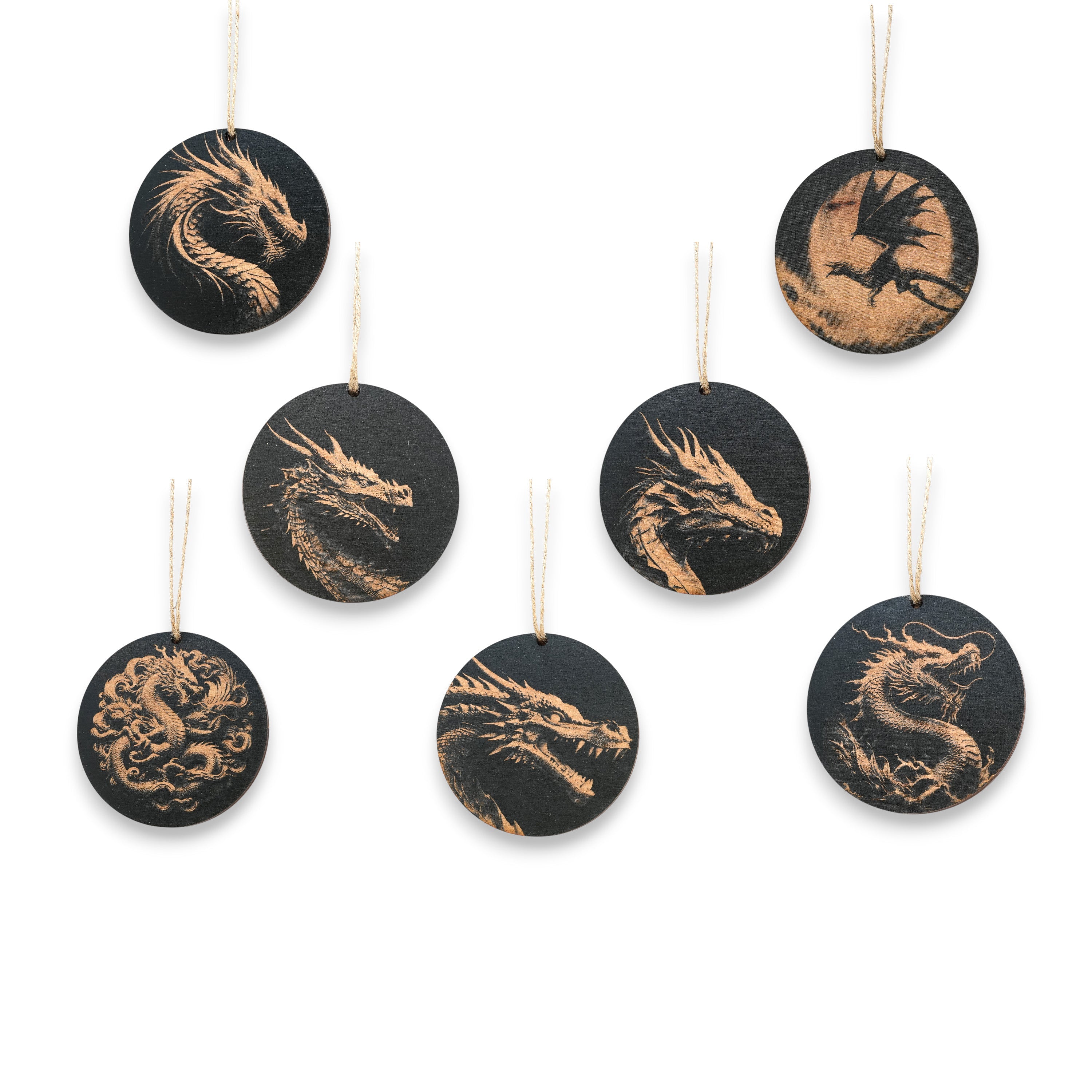 Ornament - Black - Dragons - Set of 7