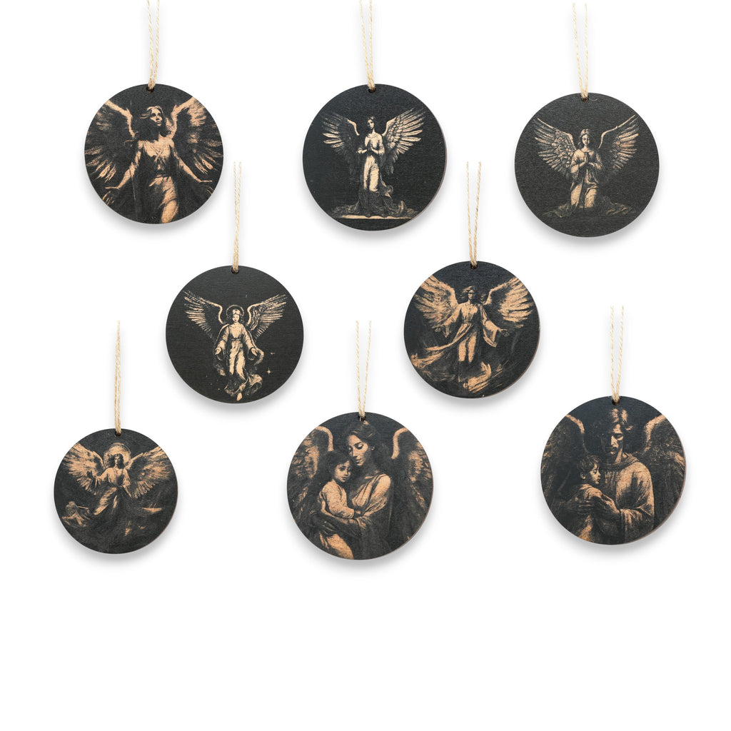 Ornament - Black - Angels - Set of 8