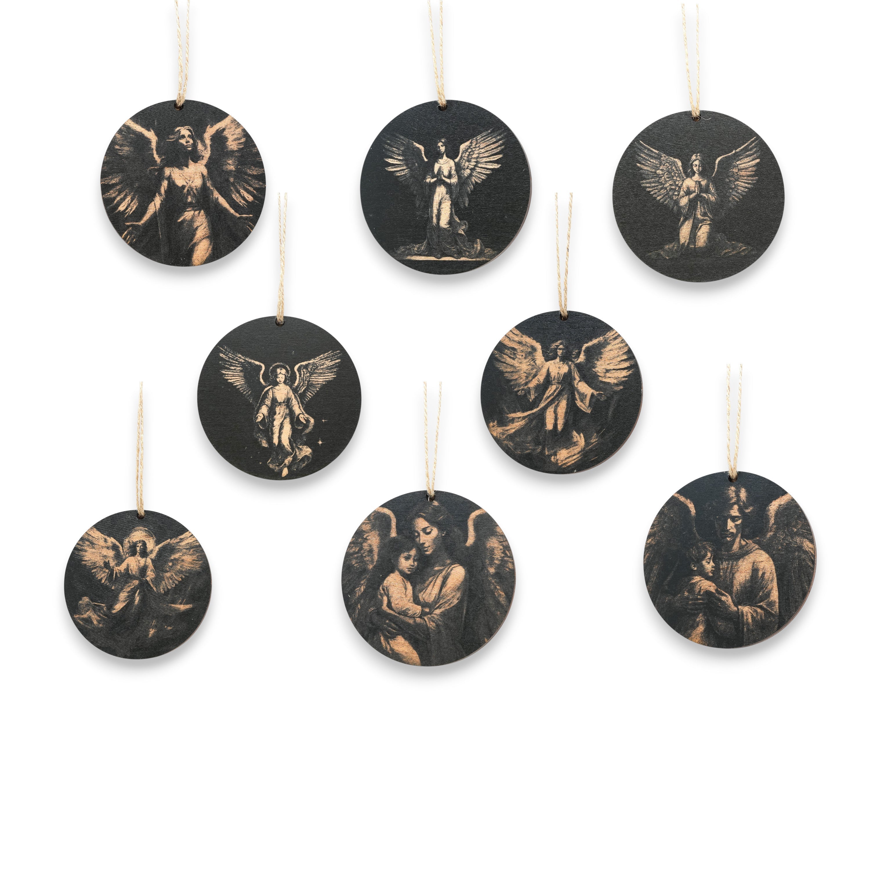 Ornament - Black - Angels - Set of 8