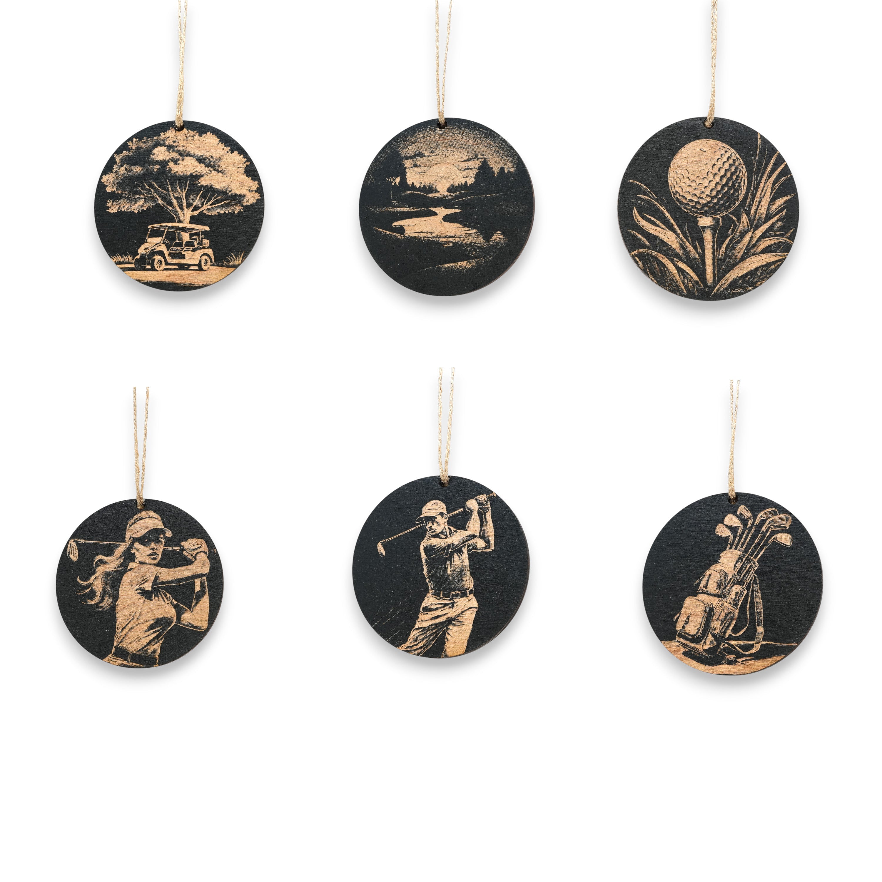 Ornament - Black - Golf - Set of 6