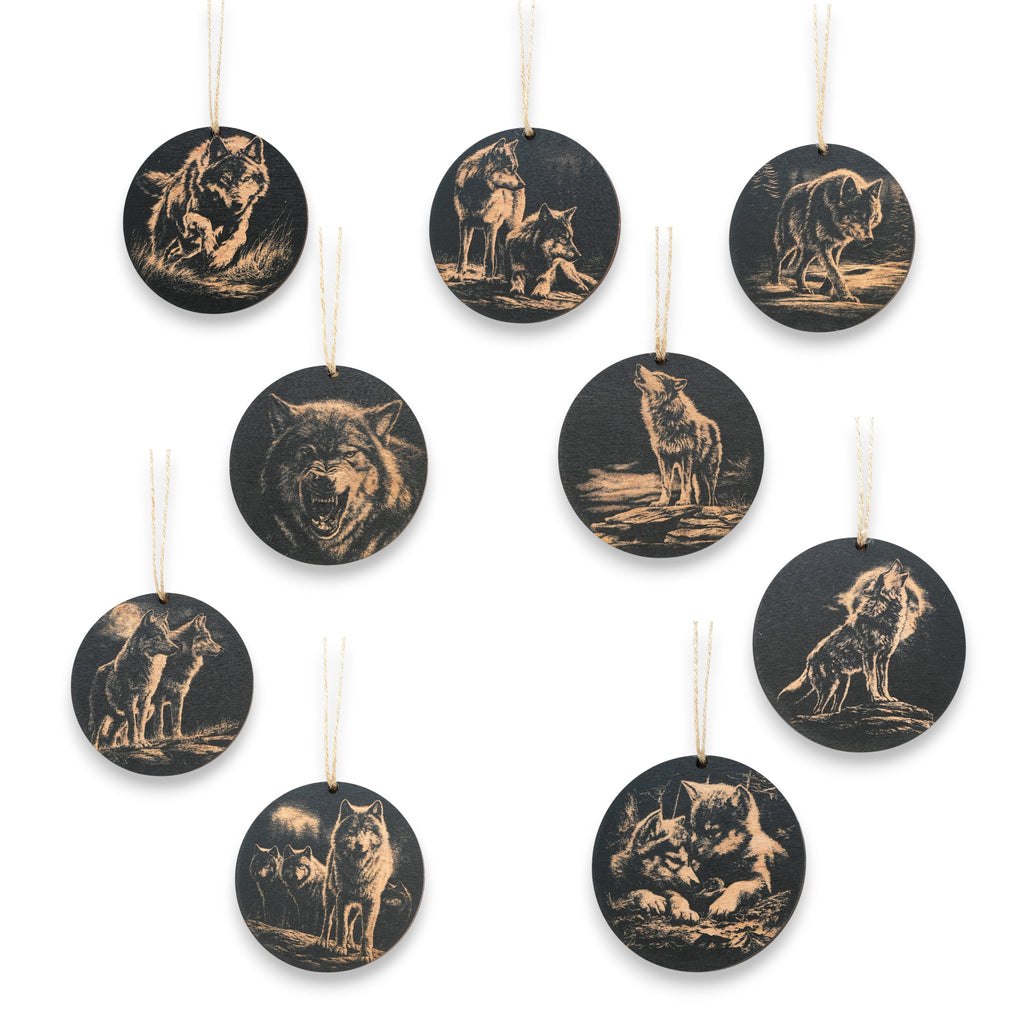 Ornament - Black - Wolf - Set of 9