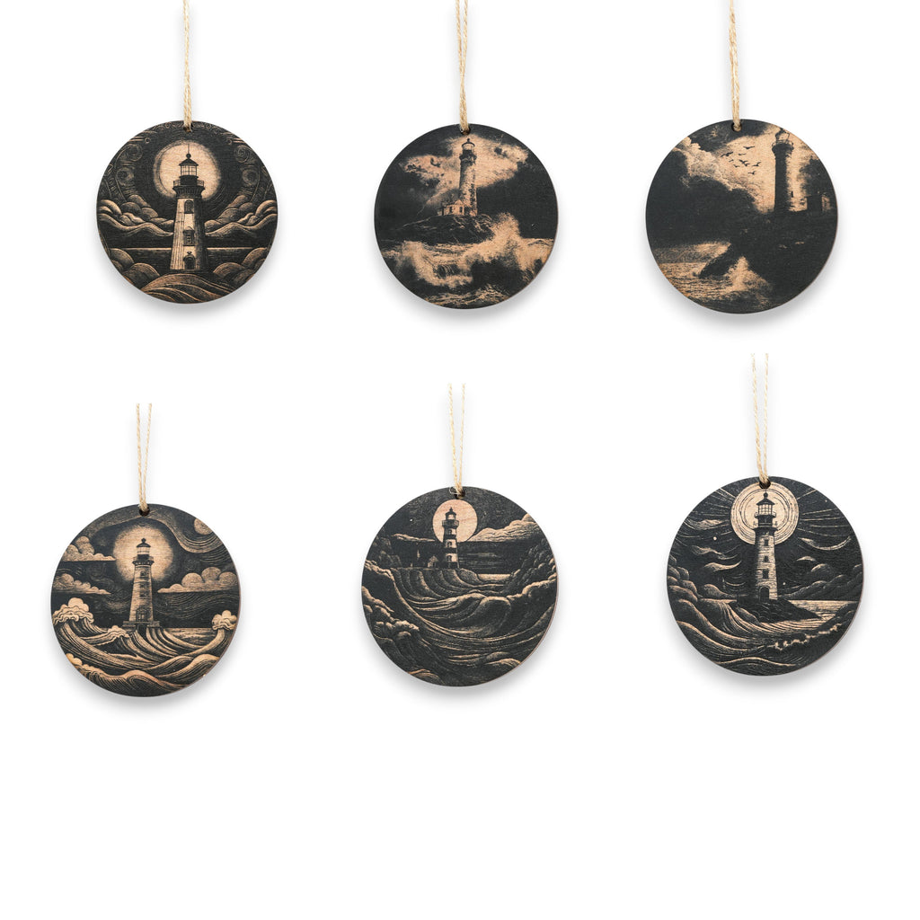 Ornament - Black - Lighthouses - Set of 6