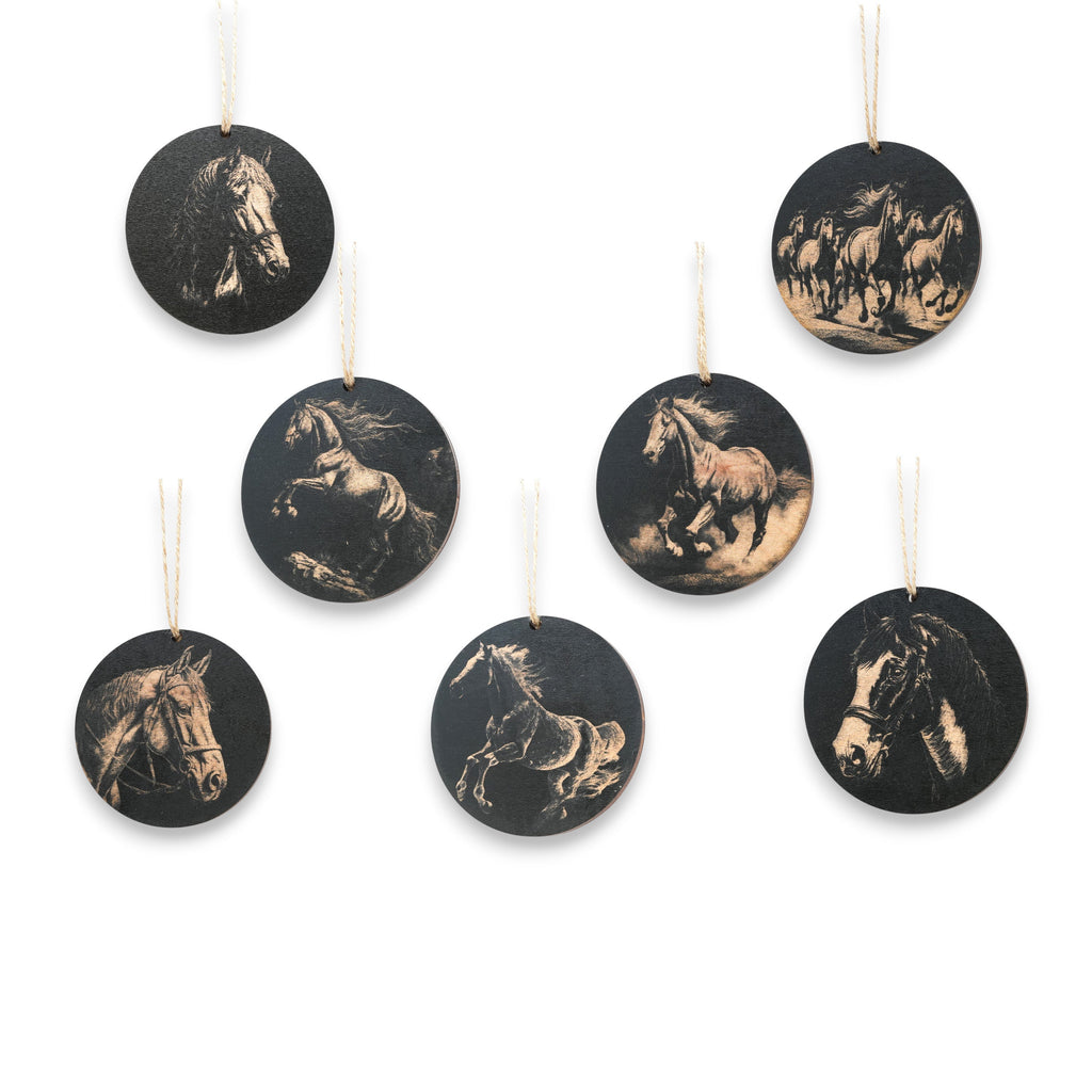 Ornament - Black - Horses - Set of 7