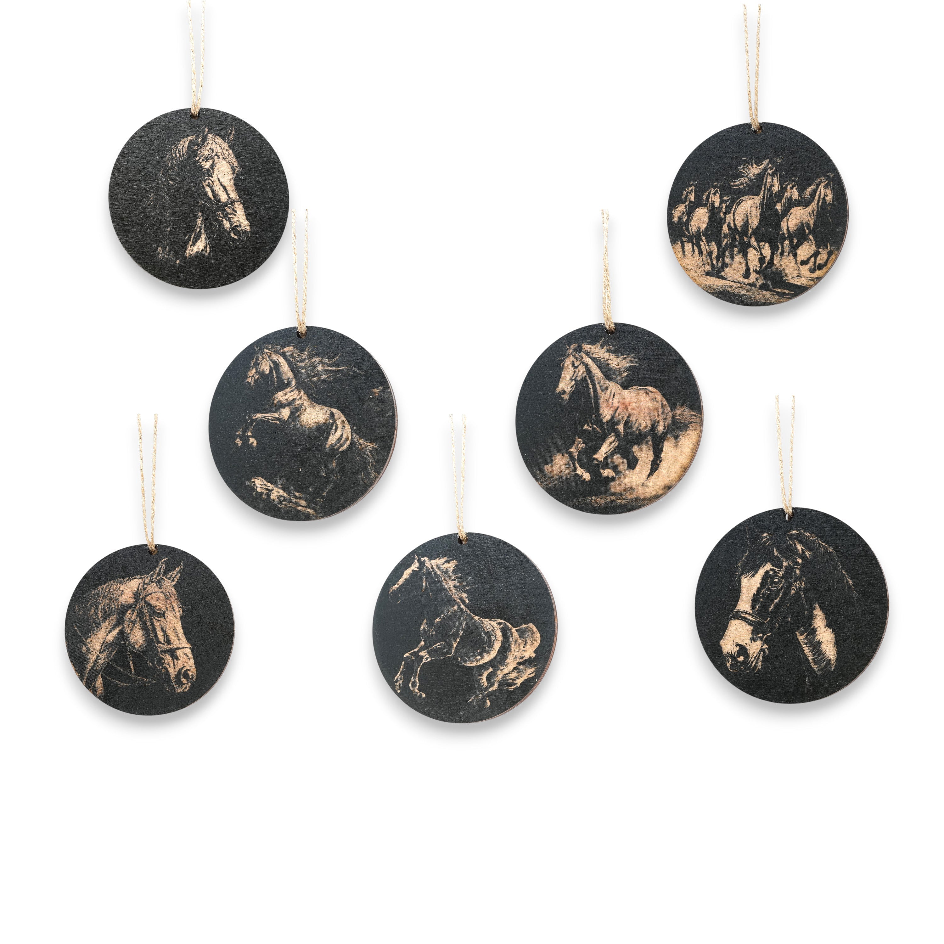 Ornament - Black - Horses - Set of 7