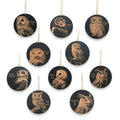 Ornament - Black - Owls - Set of 10