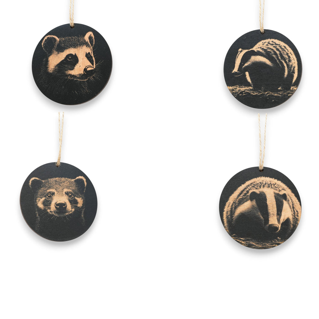 Ornament - Black - Badger - Set of 4