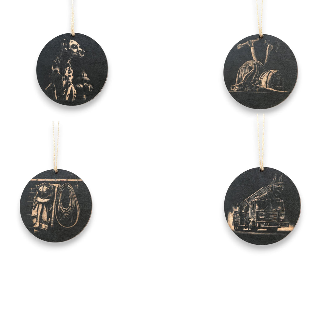 Ornament - Black - Firefighter - Set of 4